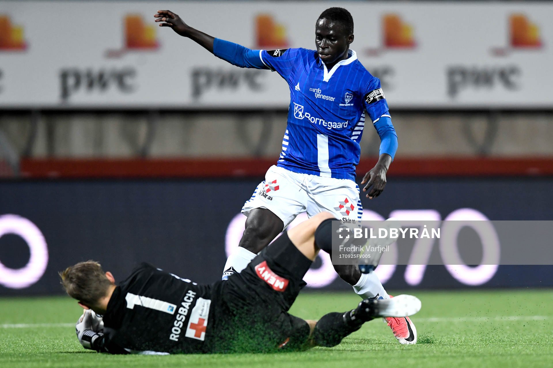 Krepin Diatta of Sarpsborg and Goalkeeper Sondre Rossbach
