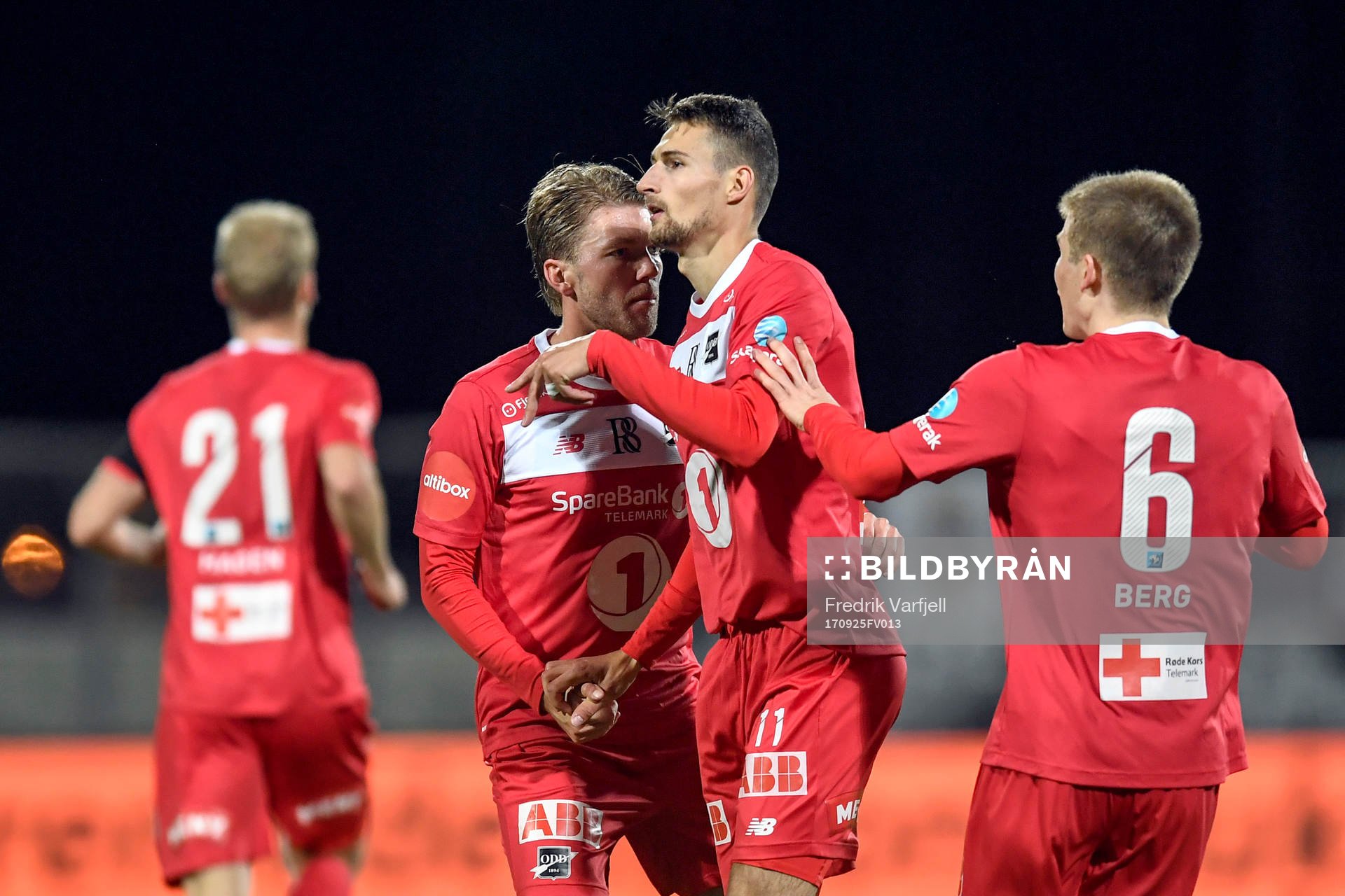 Elbasan Rashani of Odd celebrates with his teammates