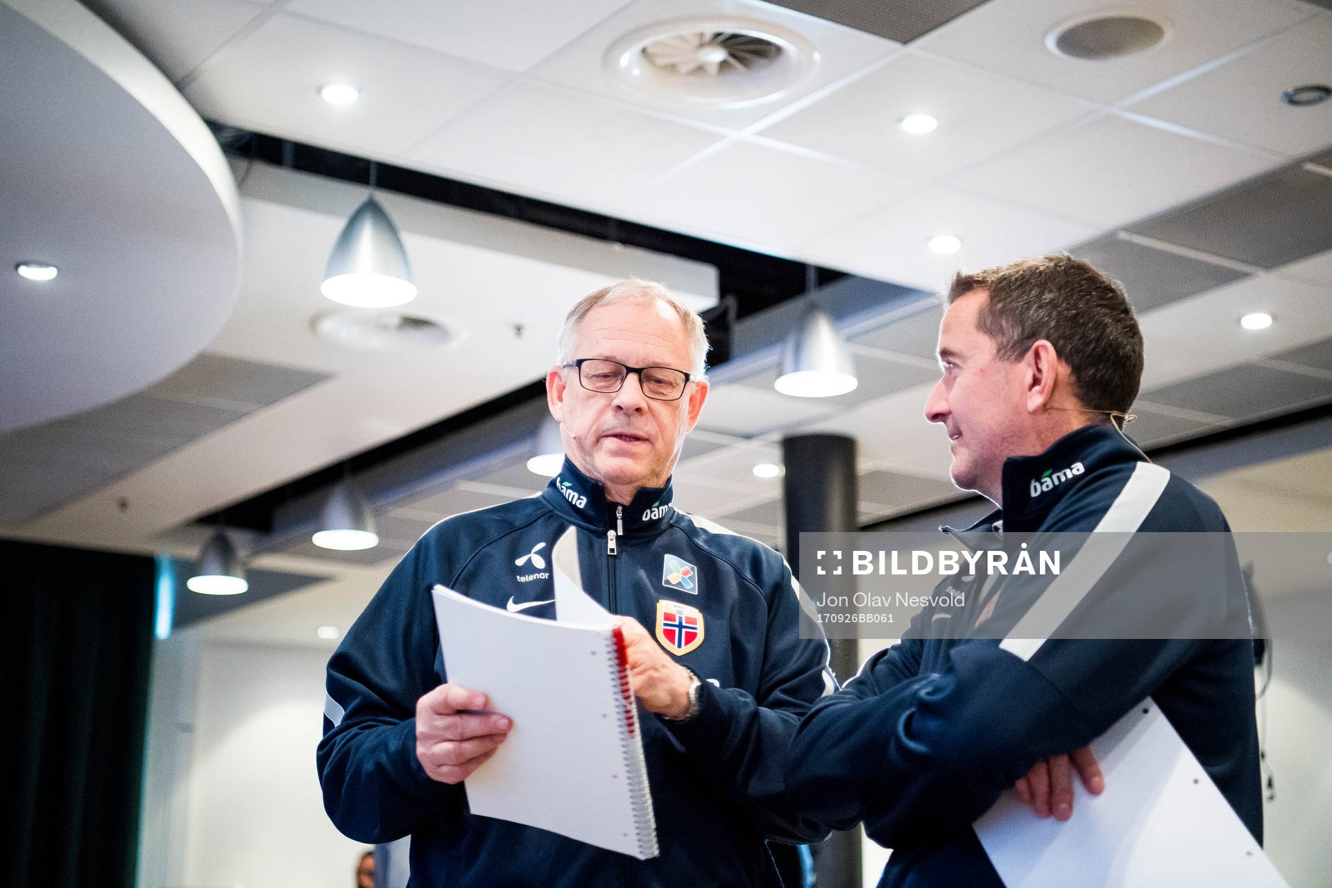 Lars Lagerbäck, head coach of Norway, and Per Joar Hansen,