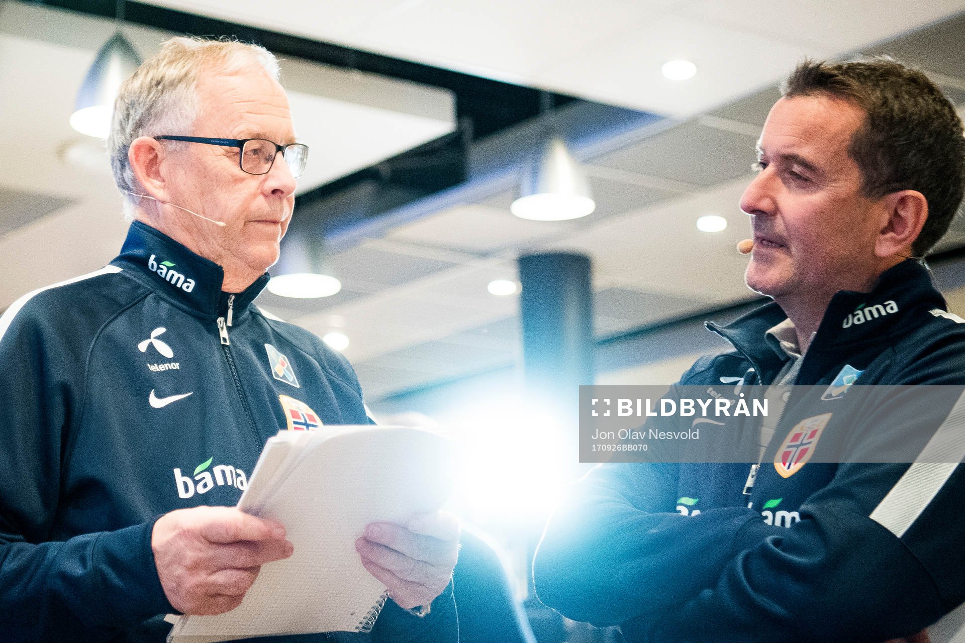 Lars Lagerbäck, head coach of Norway, and Per Joar Hansen,