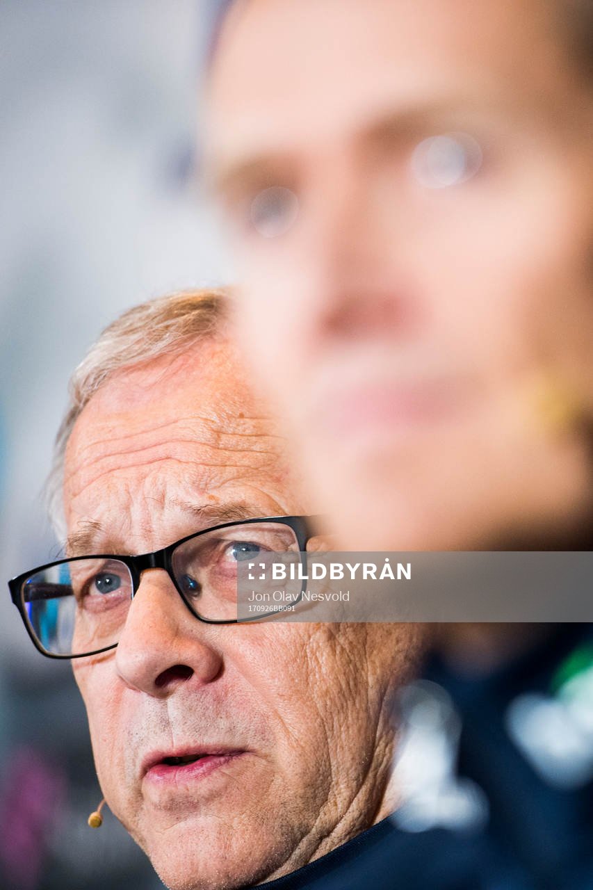 Lars Lagerbäck, head coach of Norway, presents the team