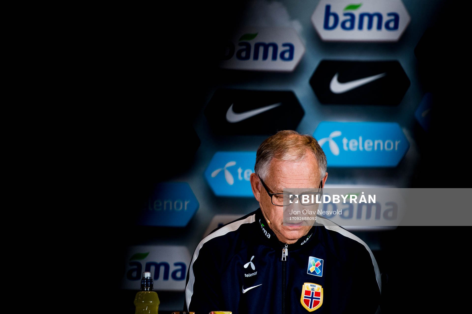 Lars Lagerbäck, head coach of Norway, presents the team