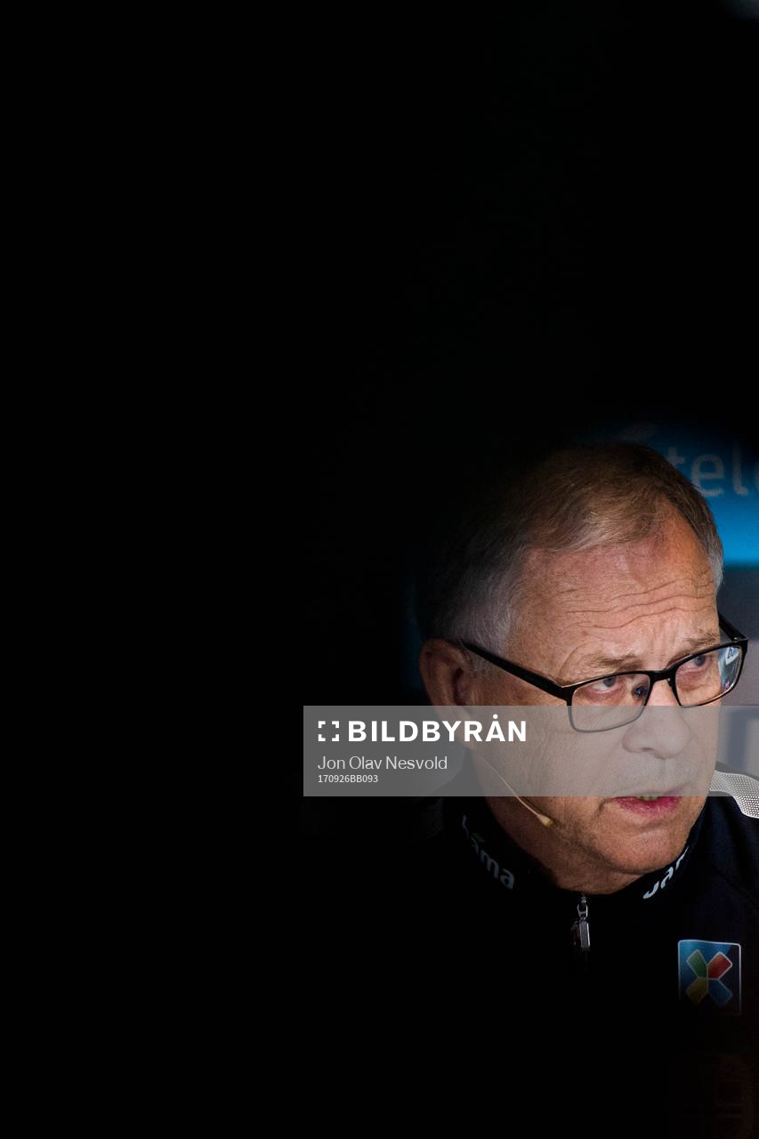 Lars Lagerbäck, head coach of Norway, presents the team