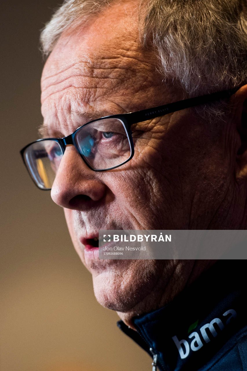 Lars Lagerbäck, head coach of Norway, presents the team