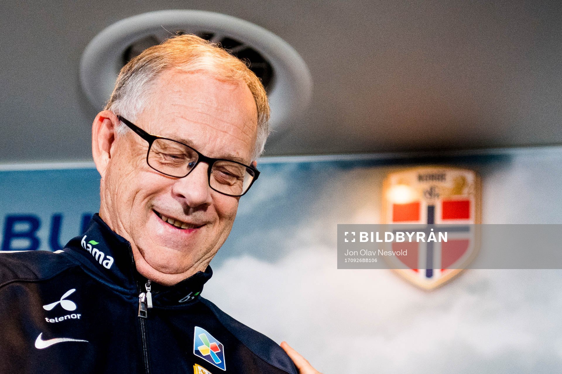 Lars Lagerbäck, head coach of Norway, presents the team