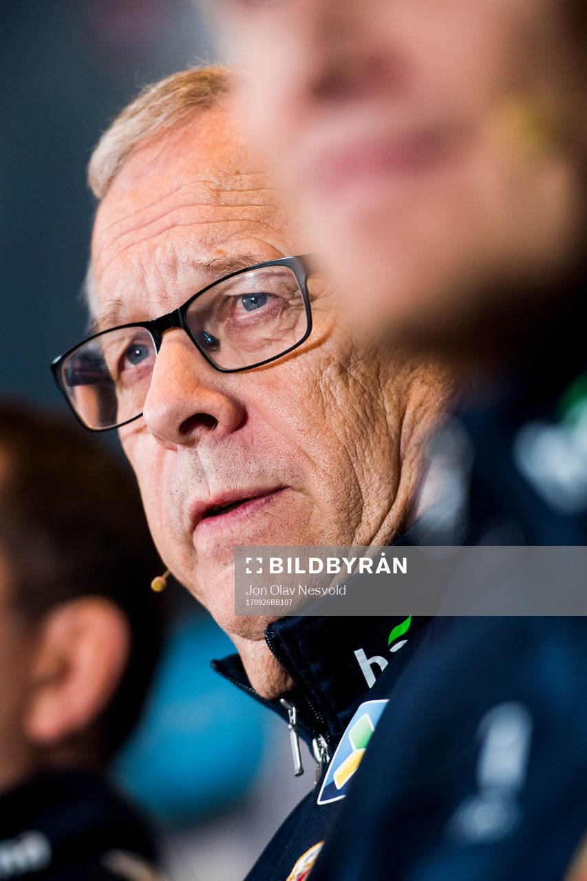 Lars Lagerbäck, head coach of Norway, presents the team