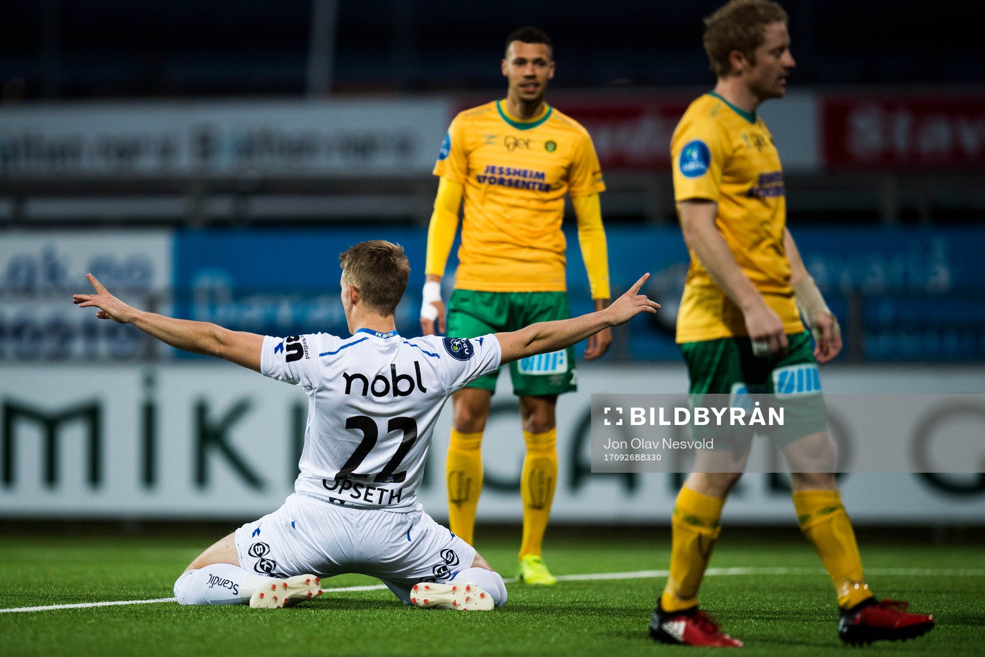 Kristian Fardal Opseth celebrates 1-0 during the Obos-ligaen match between Ull/Kisa and Bodø/Glimt on September 26, 2017 in Jessheim.