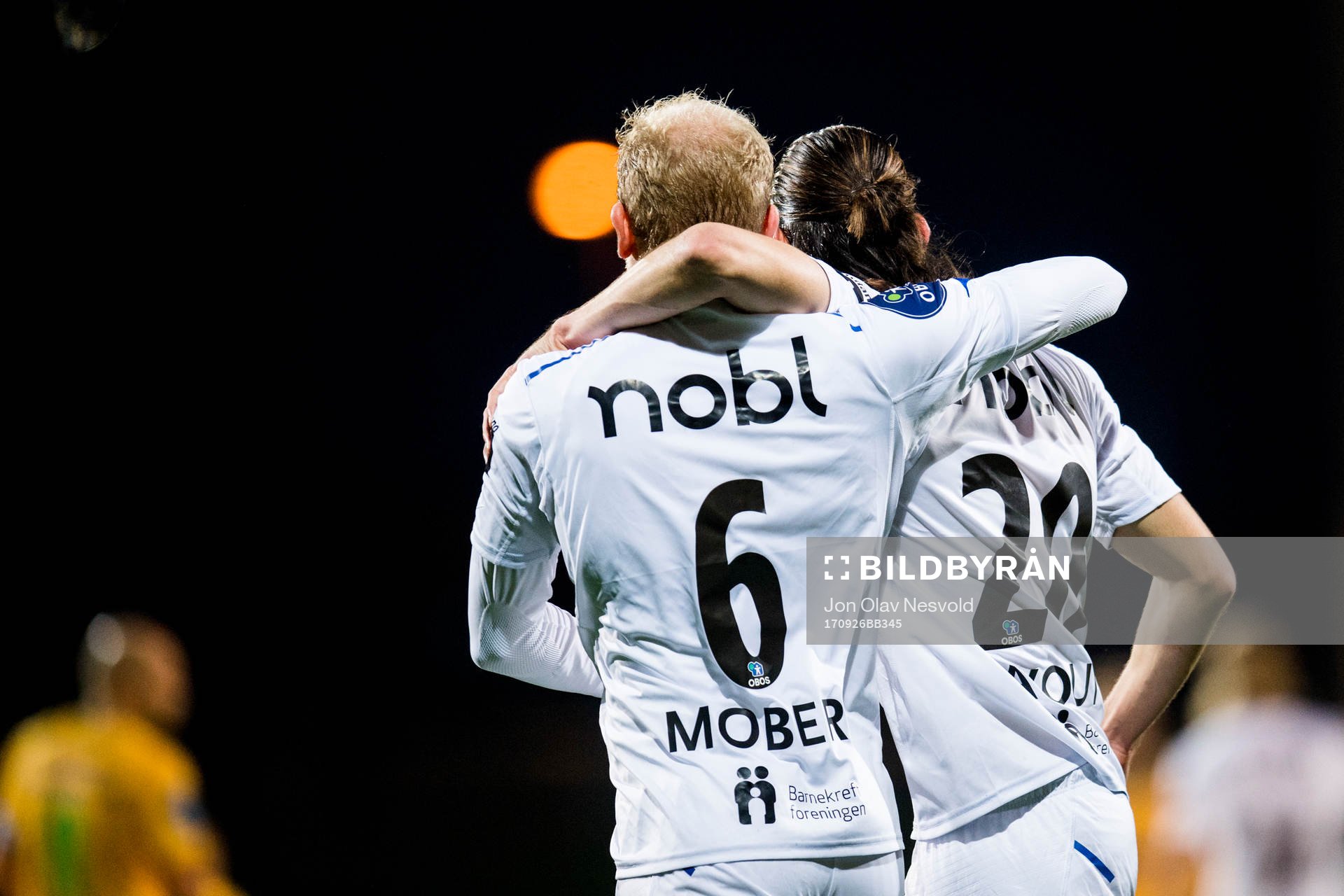Vegard Leikvoll Moberg and Amor Yonas Layouni of Bodø/Glimt celebrate 4-0 during the Obos-ligaen match between Ull/Kisa and Bodø/Glimt on September 26, 2017 in Jessheim.