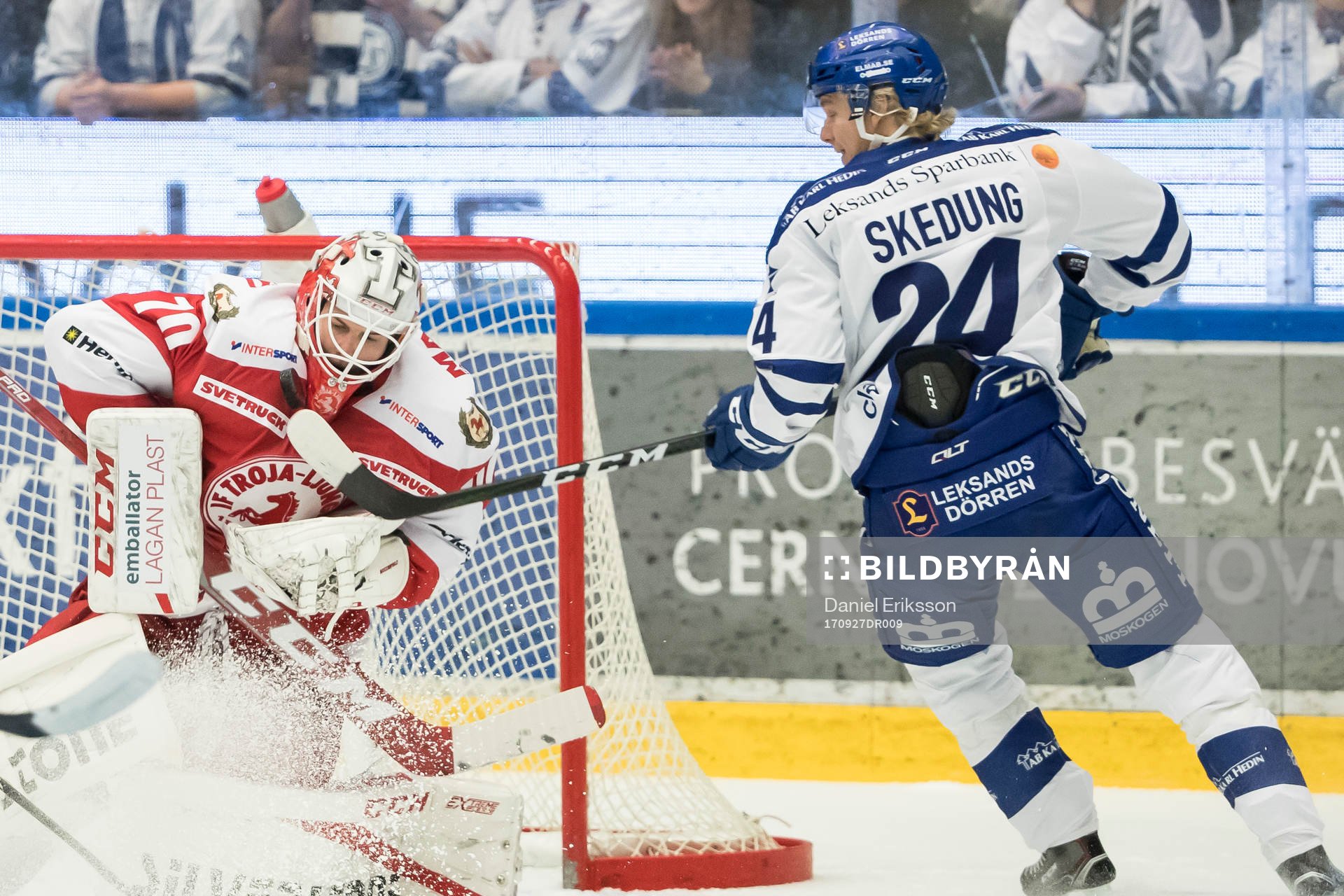 Leksands Isak Skedung chans framför Troja/Ljungby Trojas