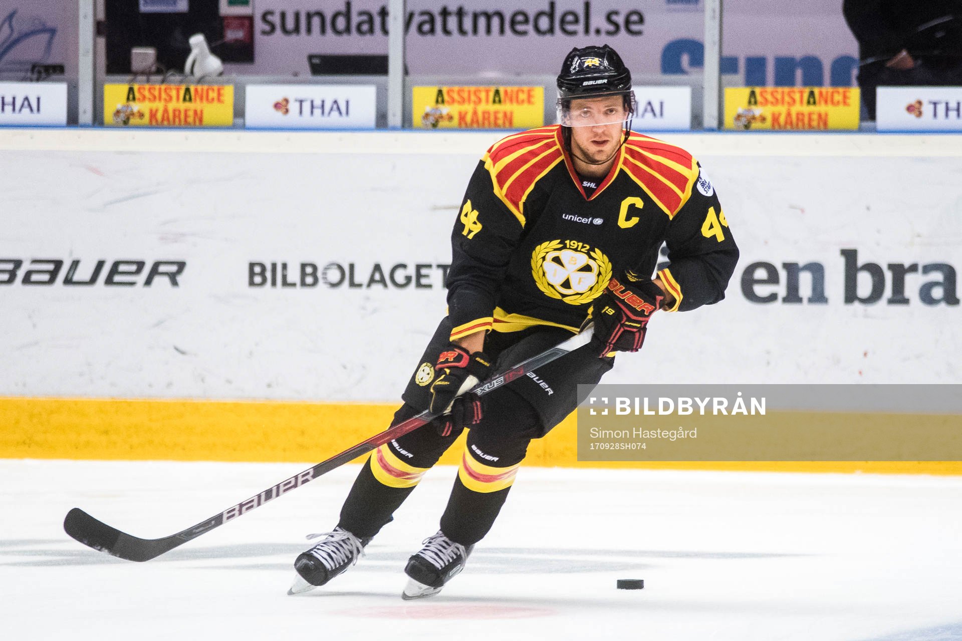 Brynäs Jacob Blomqvist  före ishockeymatchen i SHL mellan