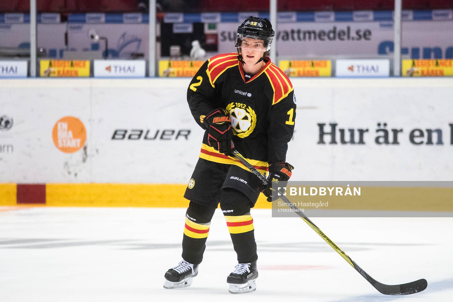 Brynäs Samuel Asklöf före ishockeymatchen i SHL mellan