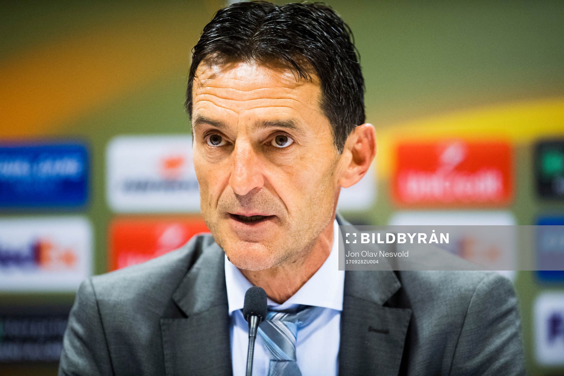 Cedomir Janevski, head coach of FK Vardar, during a press conference after the UEFA Europa League match between Rosenborg and FK Vardar Skopje on September 28, 2017 in Trondheim.