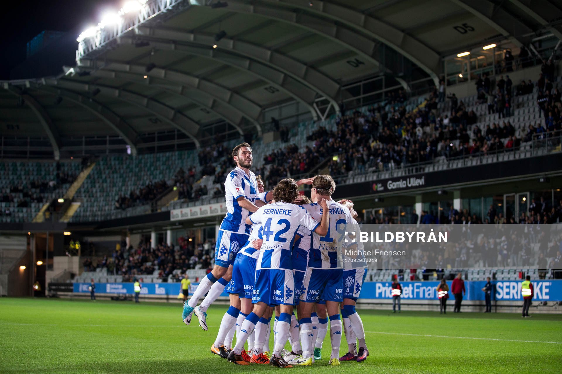 IFK Göteborgs jubel efter att Mikael Boman gjort 4-0 under den allsvenska fotbollsmatchen mellan IFK Göteborg och Sirius den 29 september 2017 i Göteborg.