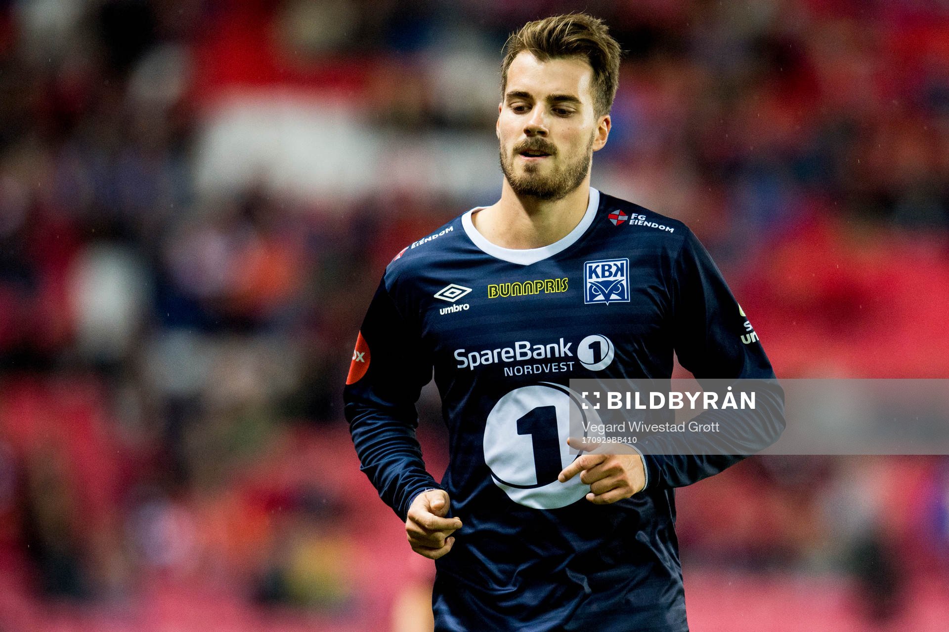 Christoffer Aasbak of Kristiansund during the Eliteserien match between Brann and Kristiansund on September 29, 2017 in Bergen.