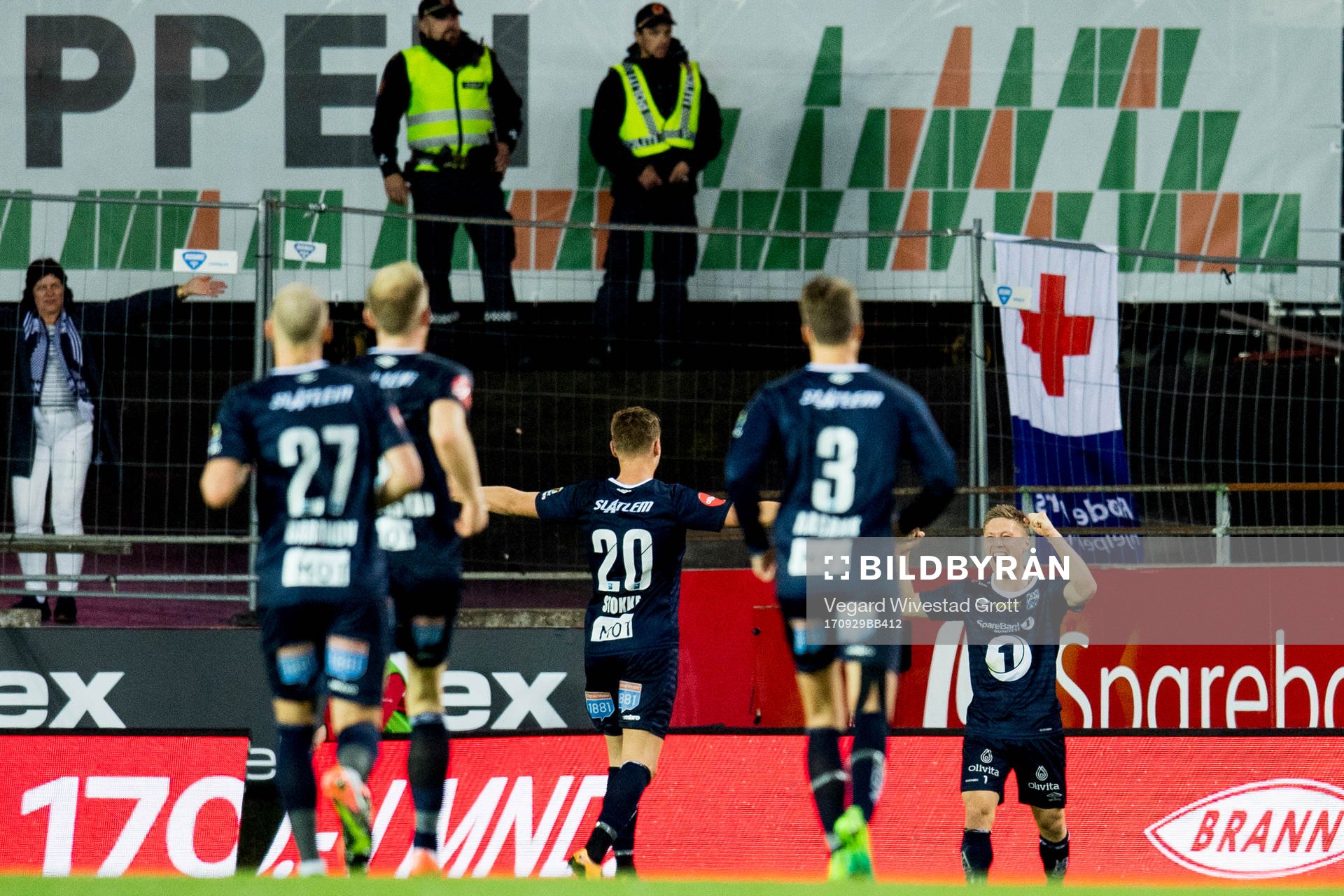 Torgil Øvre Gjertsen of Kristiansund celebrates scoring 0-4 during the Eliteserien match between Brann and Kristiansund on September 29, 2017 in Bergen.