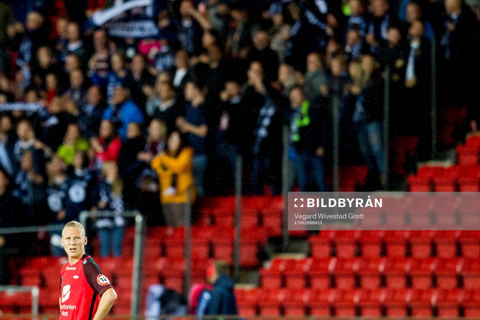 Kristoffer Barmen of Brann looks dejected after Kristiansund score 0-4 during the Eliteserien match between Brann and Kristiansund on September 29, 2017 in Bergen.