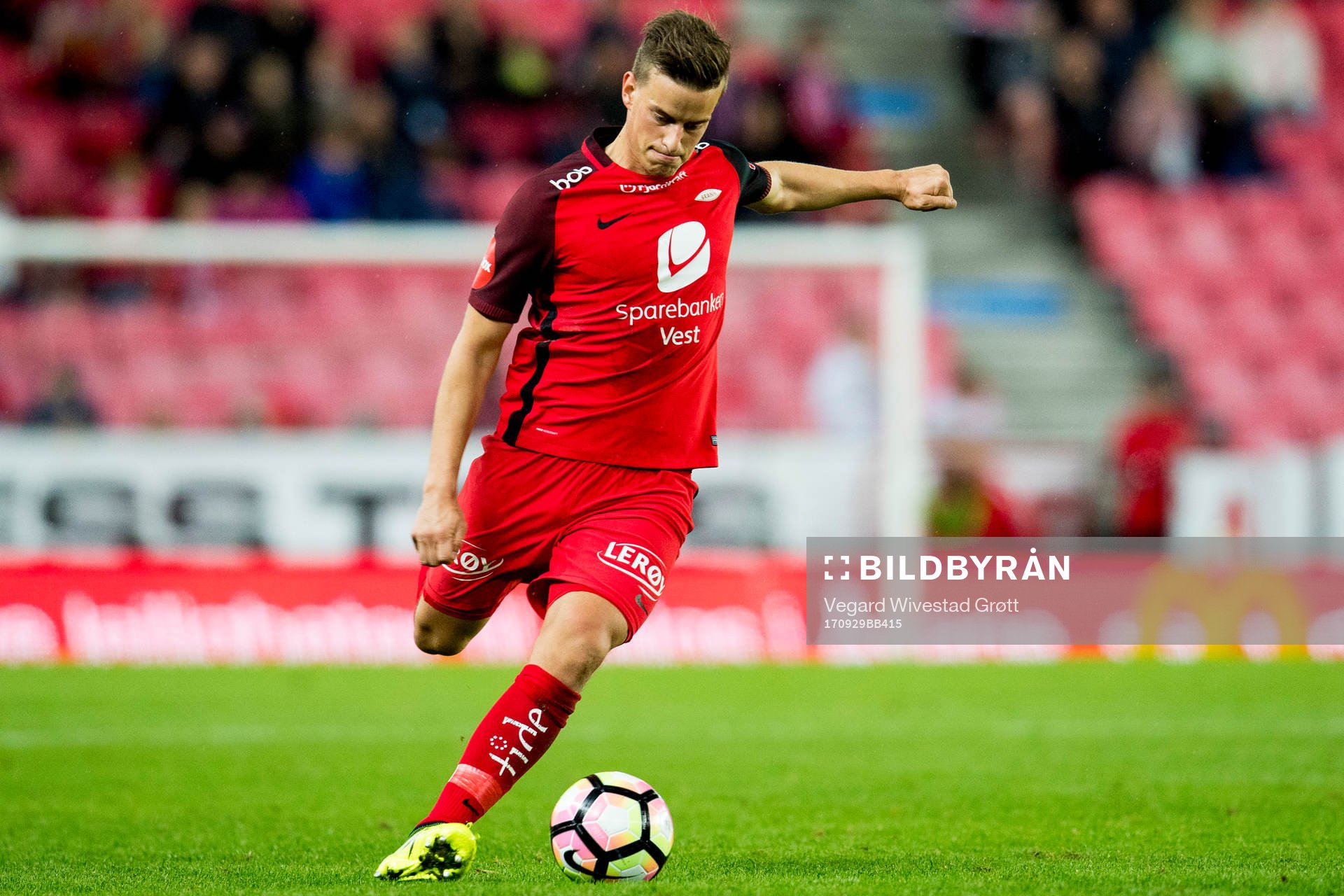 Jonas Grønner of Brann during the Eliteserien match between Brann and Kristiansund on September 29, 2017 in Bergen.