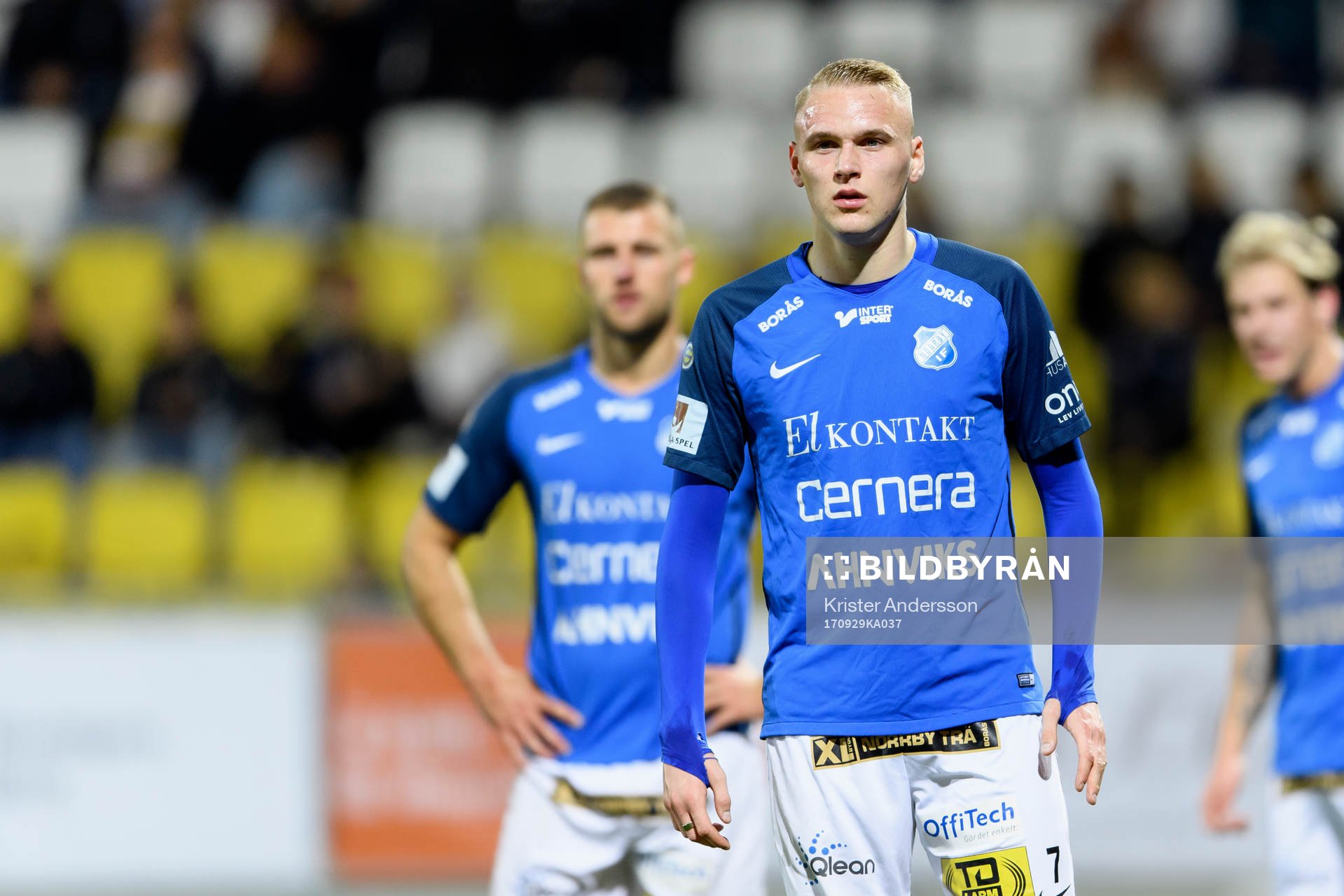 Norrbys Adam Ståhl under fotbollsmatchen i Superettan mellan Falkenberg och Norrby den 29 september 2017 i Falkenberg.
