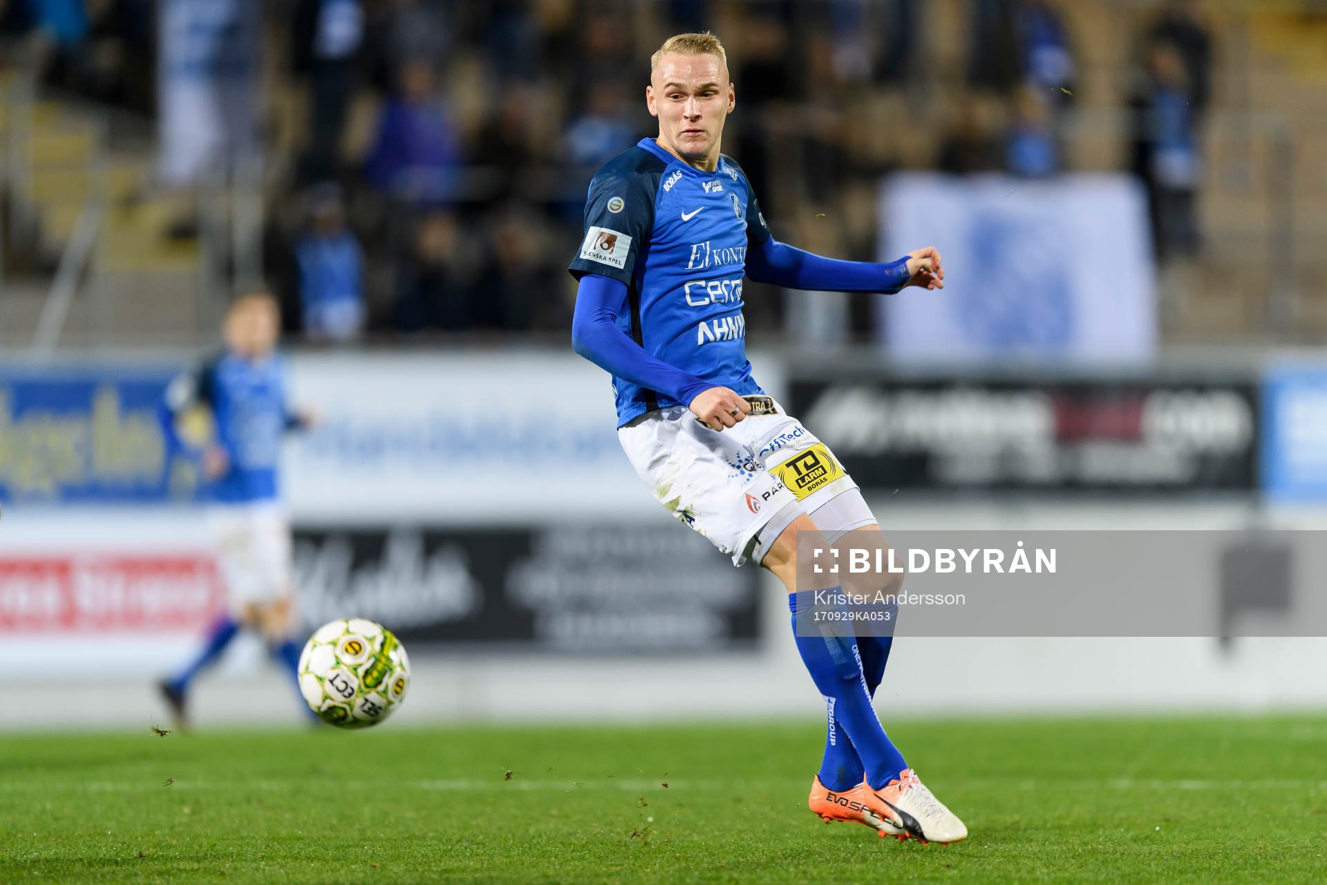 Norrbys Adam Ståhl under fotbollsmatchen i Superettan mellan Falkenberg och Norrby den 29 september 2017 i Falkenberg.