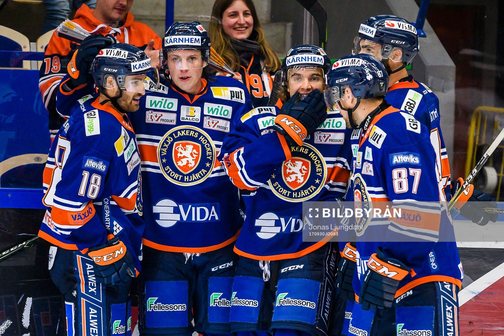 Växjös Andrew Calof, Joel Persson och Adam Brodecki jublar