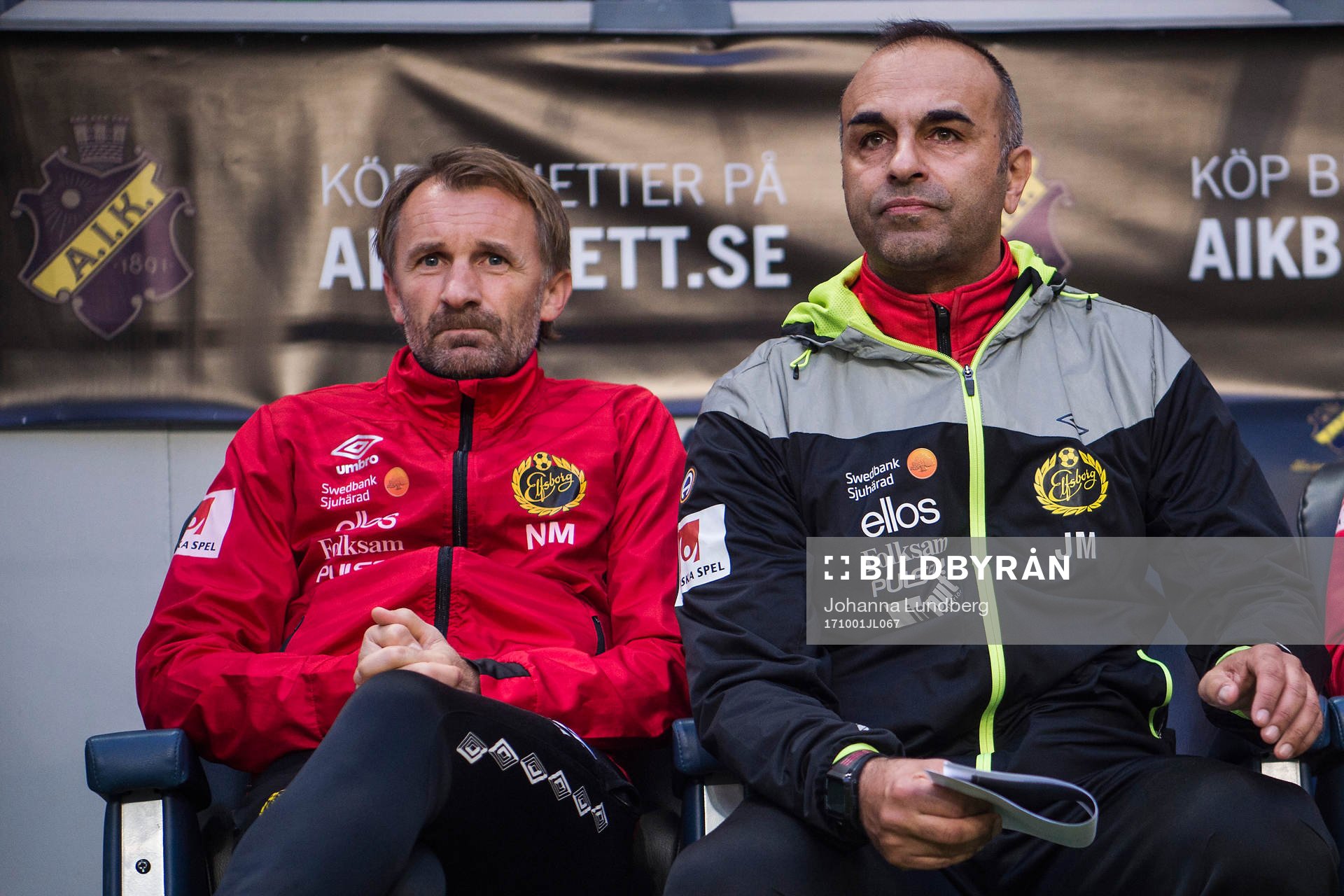 Elfsborgs tränare Jan Mian och tränare Nemanja Miljanovic
