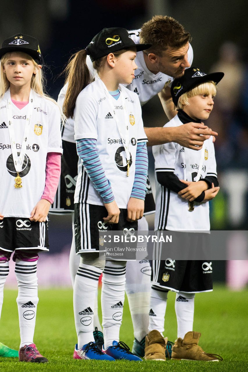 Nicklas Bendtner of Rosenborg with his son Nicholas