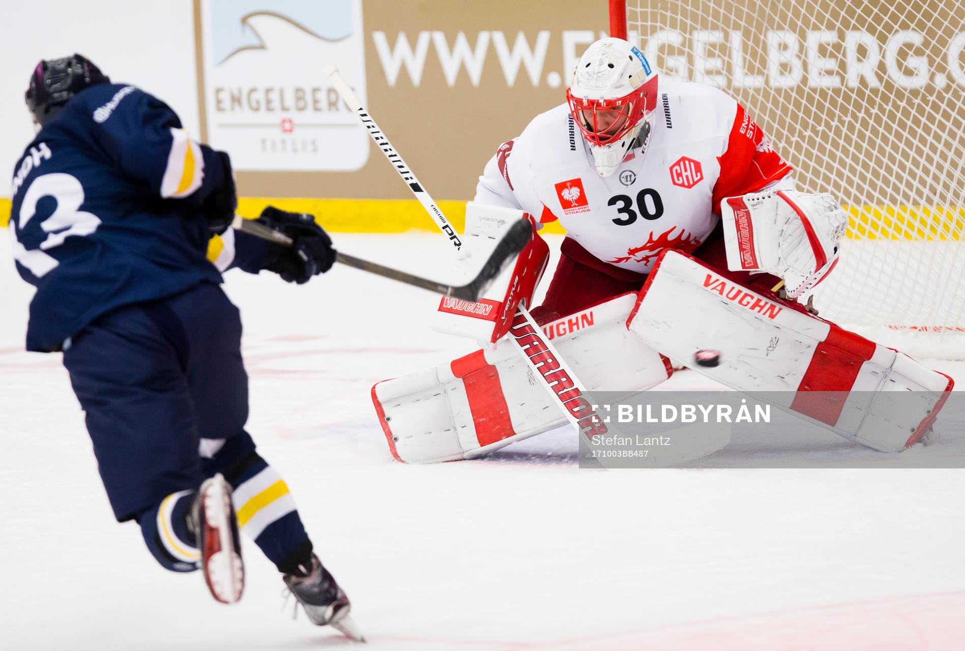 Oscar Sundh of HV71 scores past Simon Hrubec goalkeeper of
