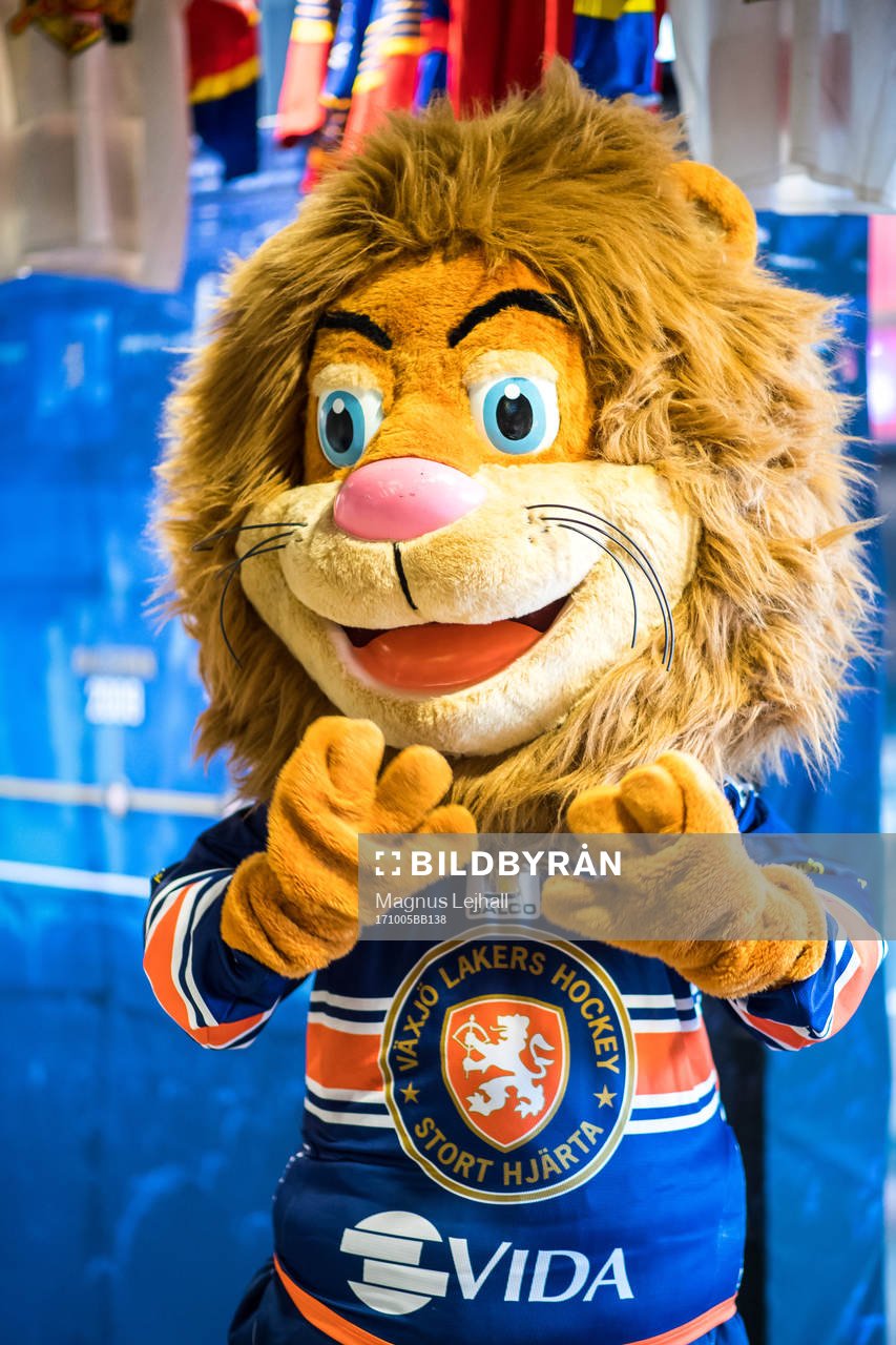 Växjös maskot innan ishockeymatchen i SHL mellan Växjö