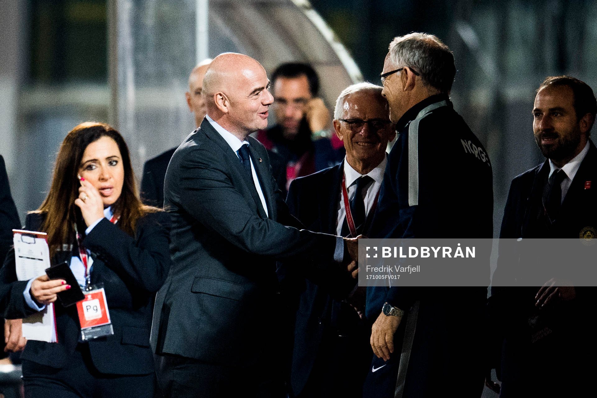 Gianni Infantino, FIFA president, greets Lars Lagerbäck,