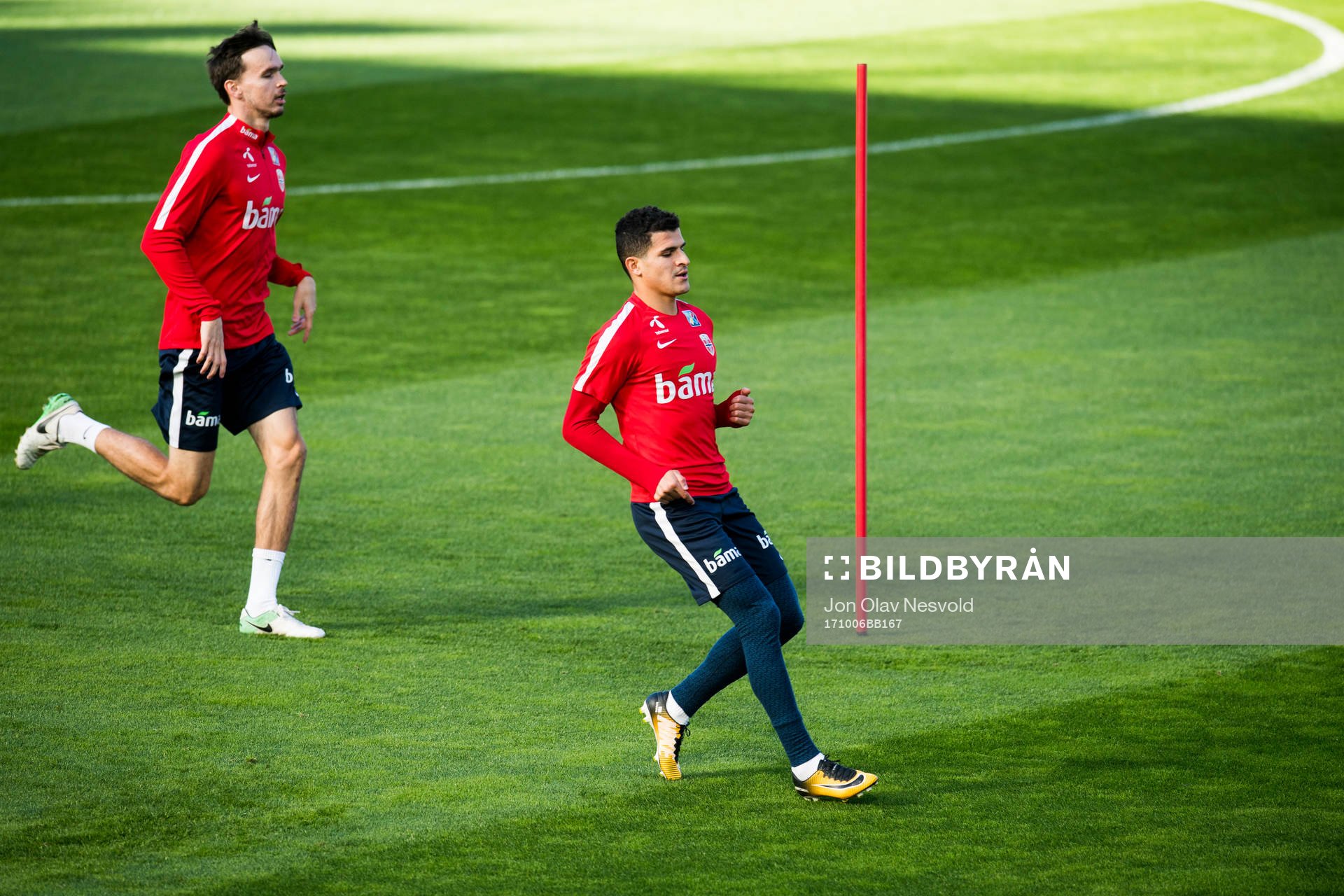 Ole Kristian Selnæs and Tarik Elyounoussi of Norway