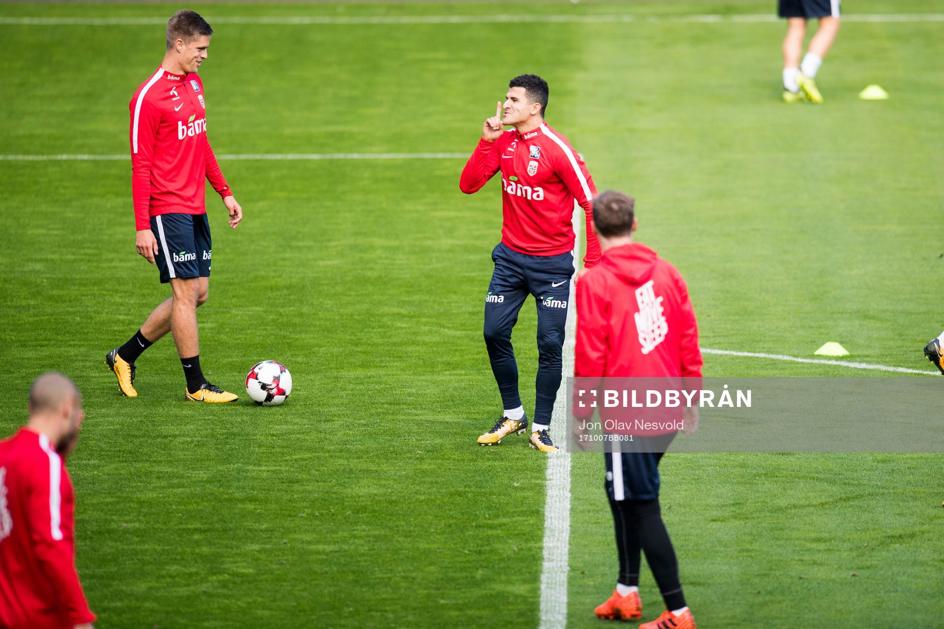 Markus Henriksen and Tarik Elyounoussi of Norway