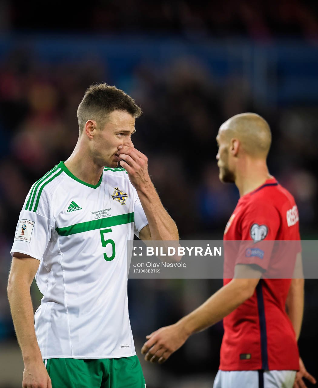Jonny Evans of Northern Ireland looks dejected