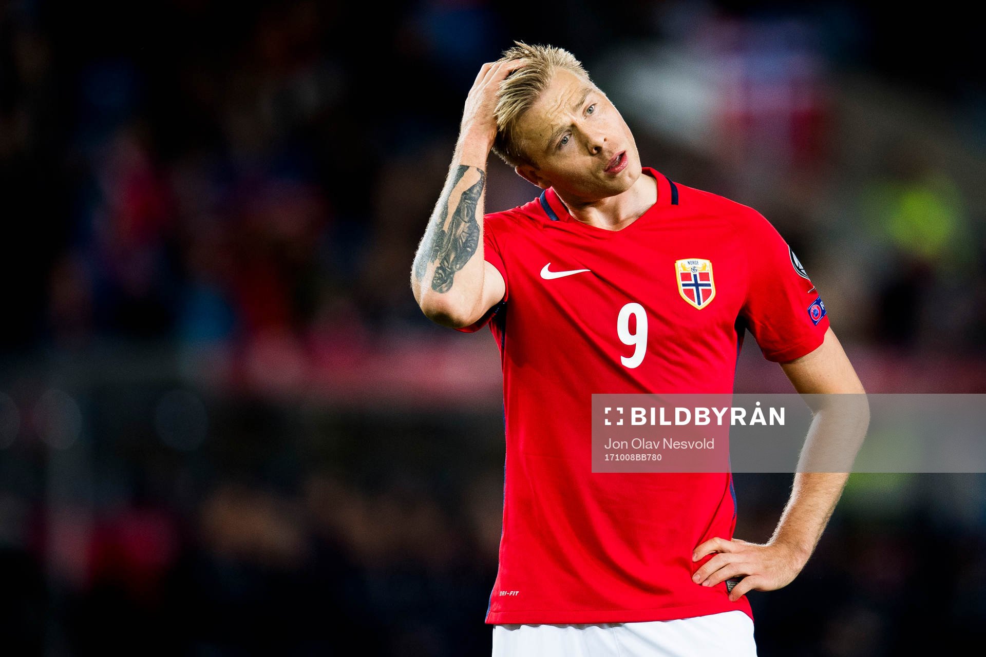 Alexander Toft Søderlund of Norway looks dejected