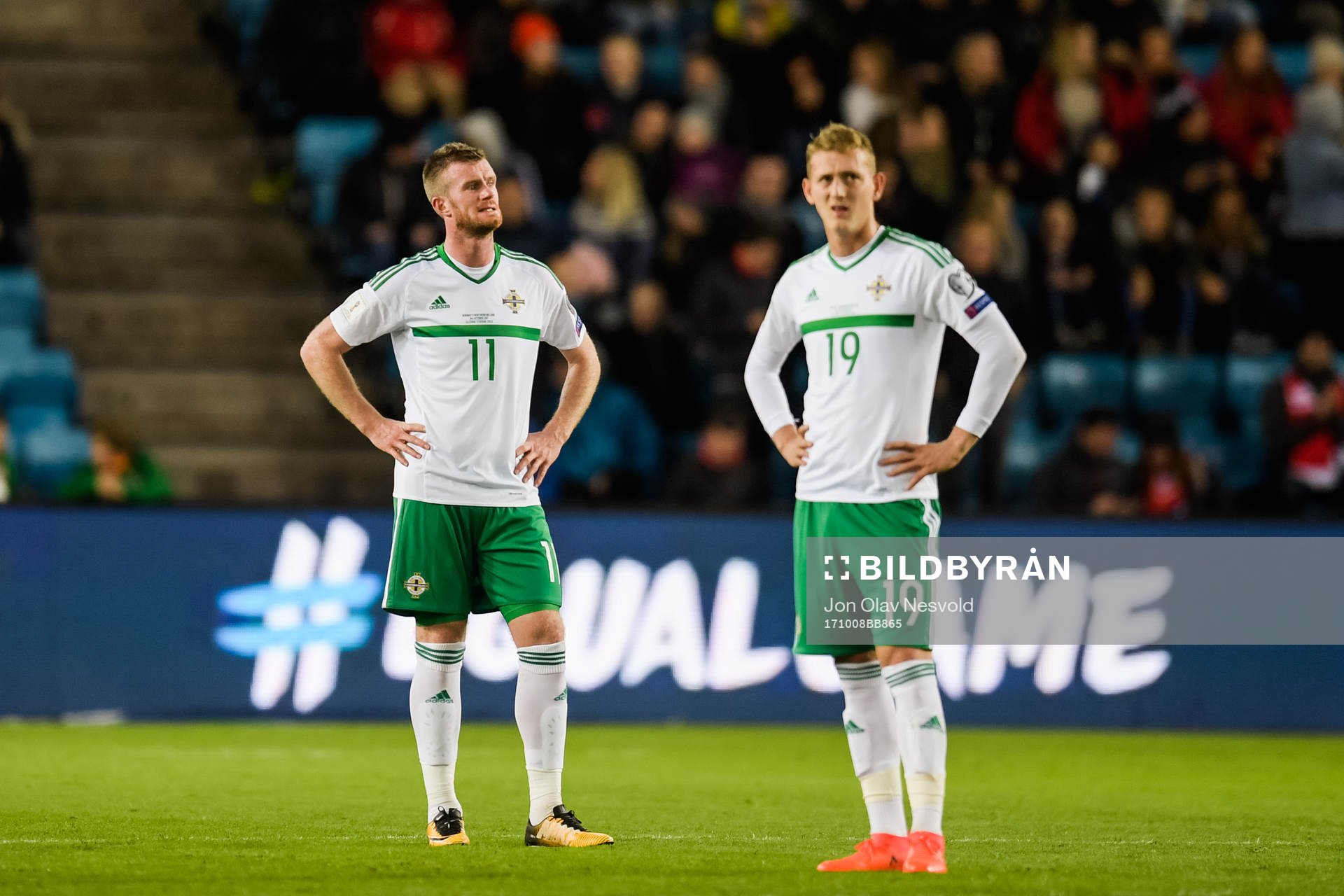 Chris Brunt and George Saville of Northern Ireland  looks