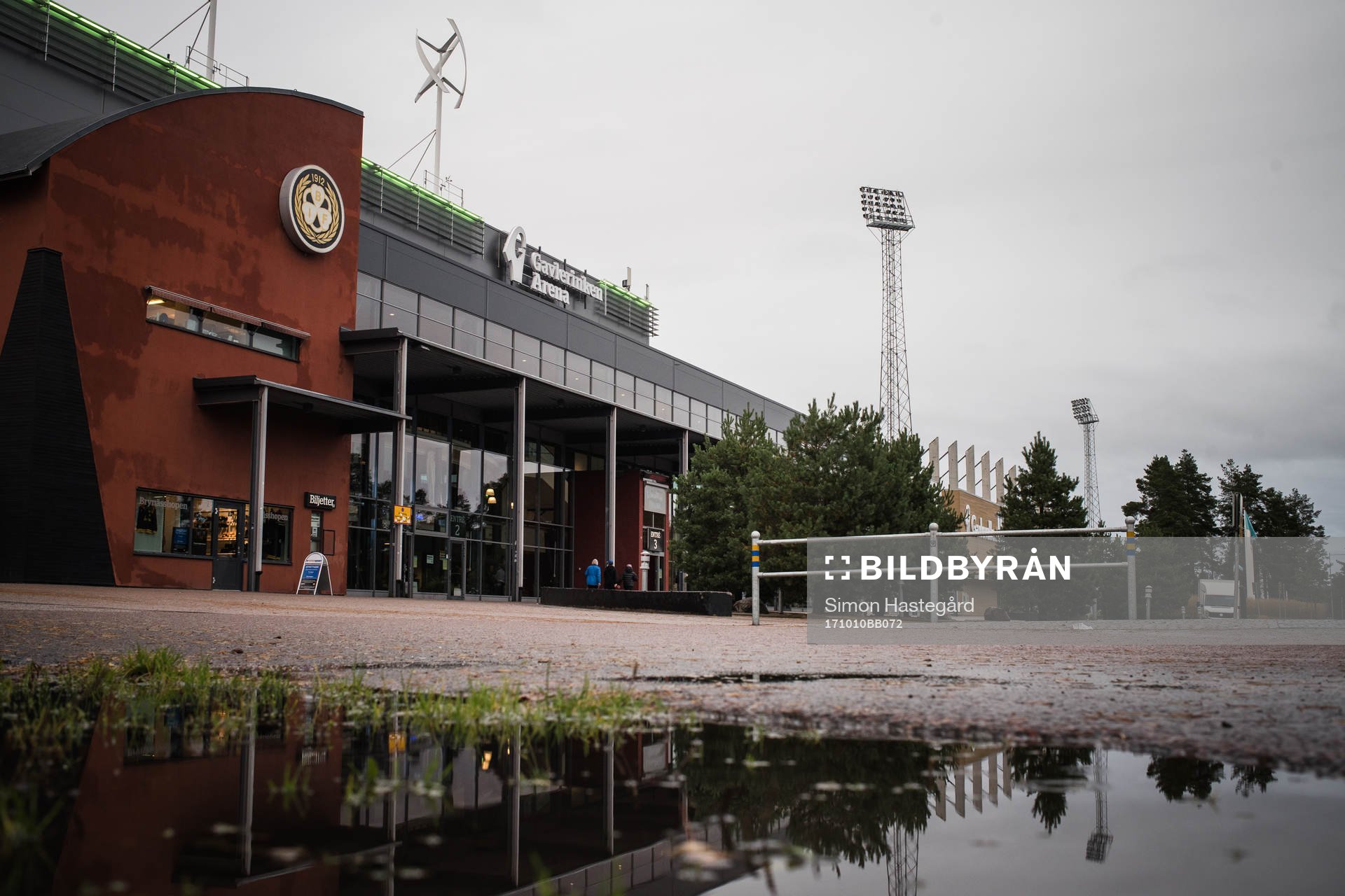 Rainy weather outside Gavlerinken Arena prior the CHL game