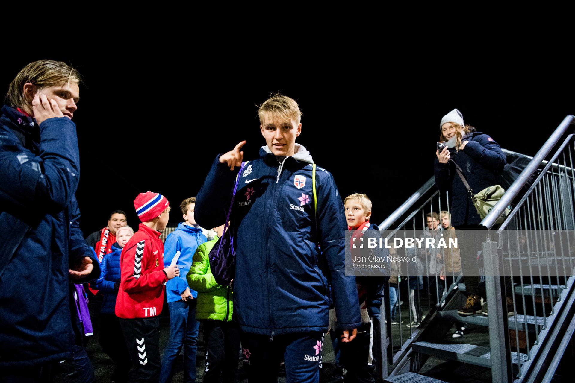 Martin Ødegaard and Iver Fossum of Norway meet fans