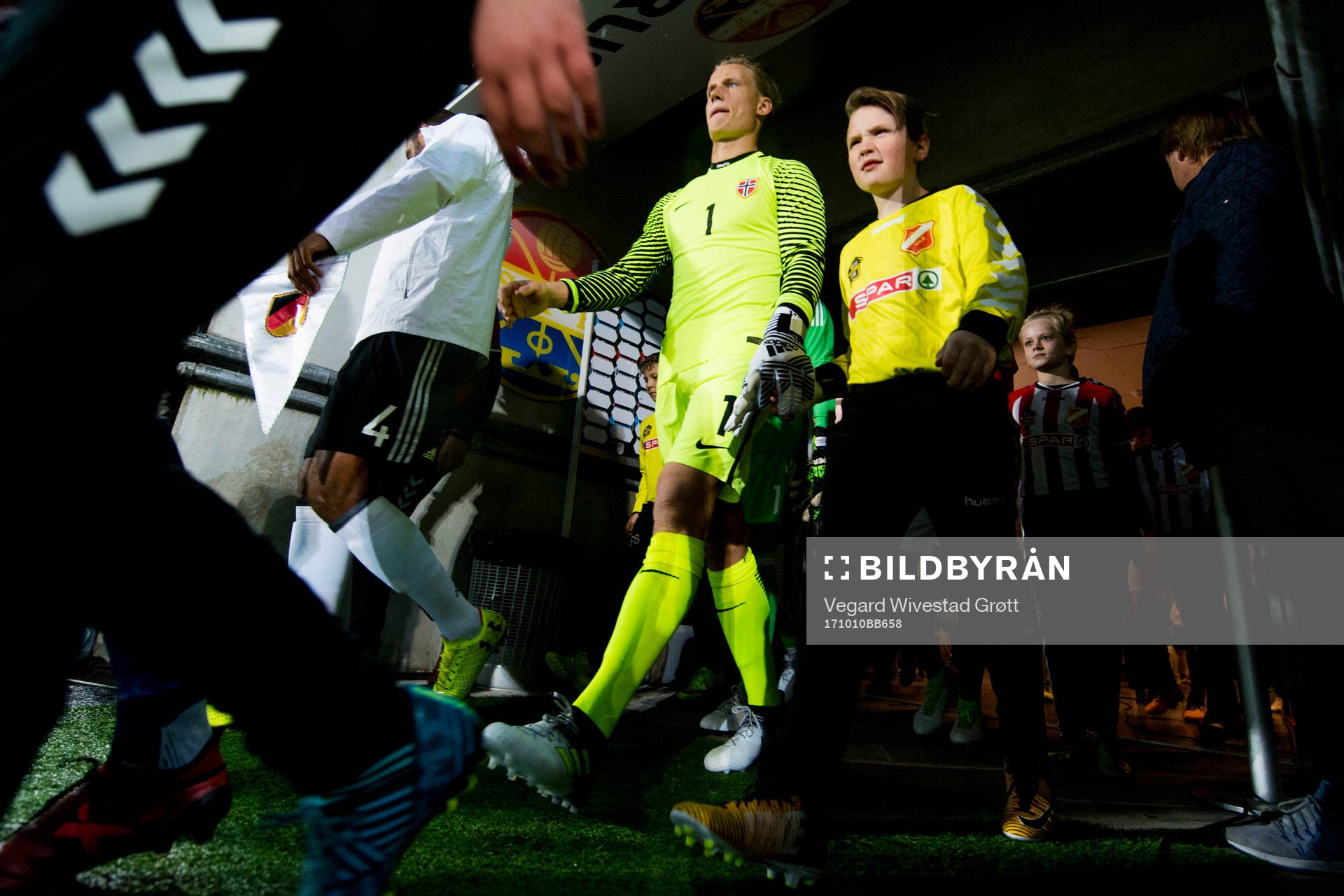 Goalkeeper Sondre Rossbach of Norway enters the pitch