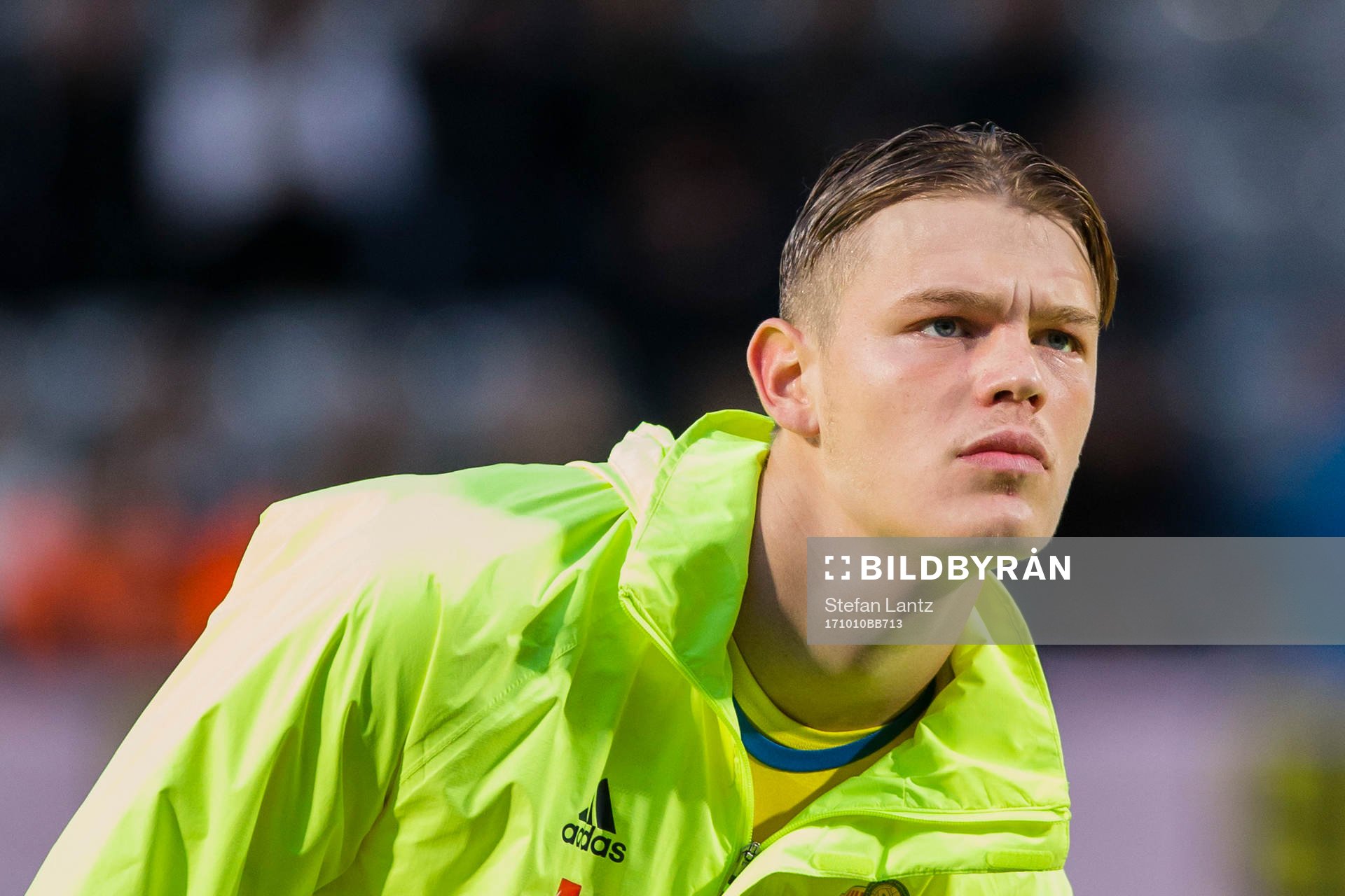 Sveriges Hugo Andersson under fotbollsmatchen i EM-kvalet för P18 mellan Sverige och Italien den 10 oktober 2017 i Jönköping. 