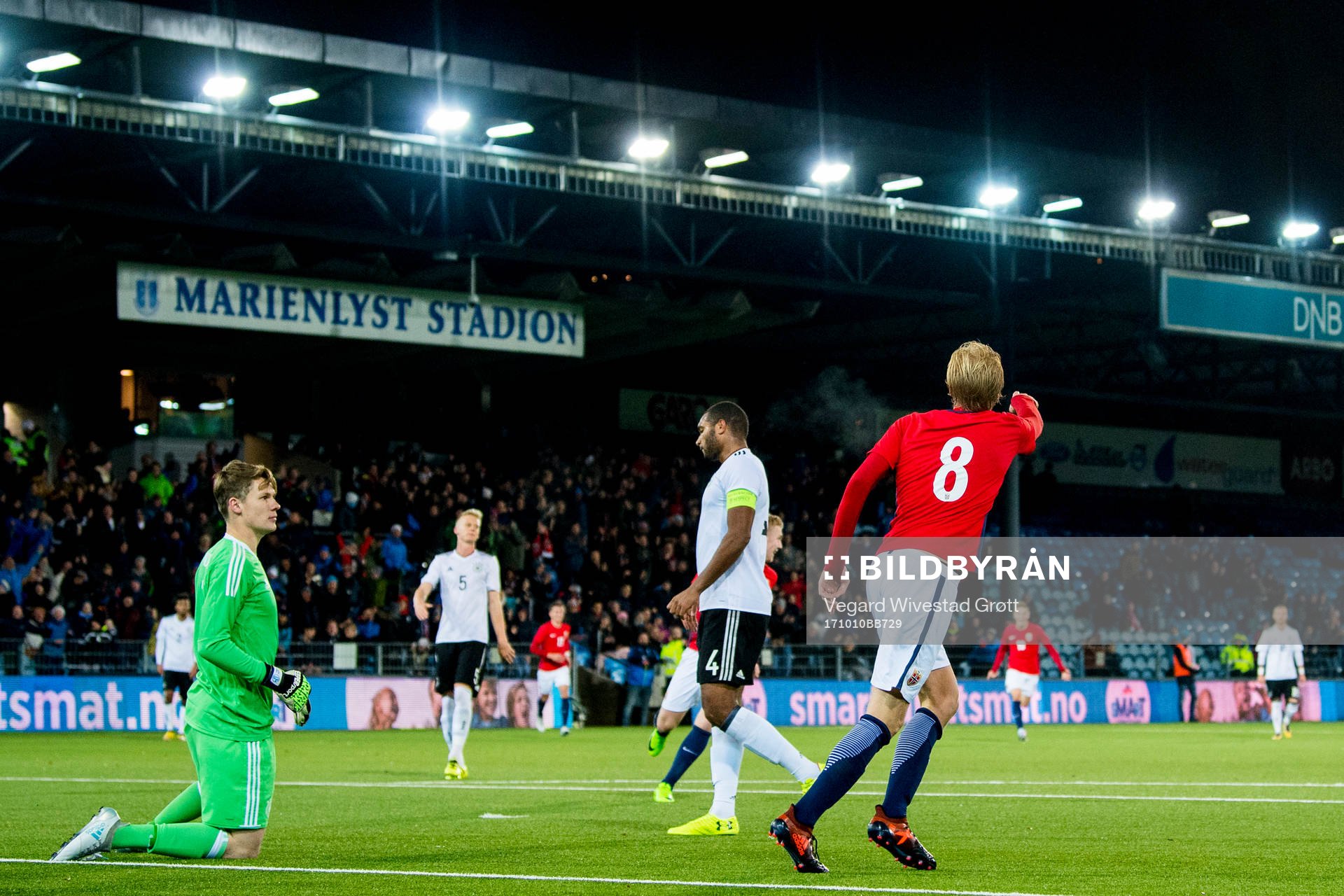 Morten Thorsby of Norway celebrates scoring 3-1