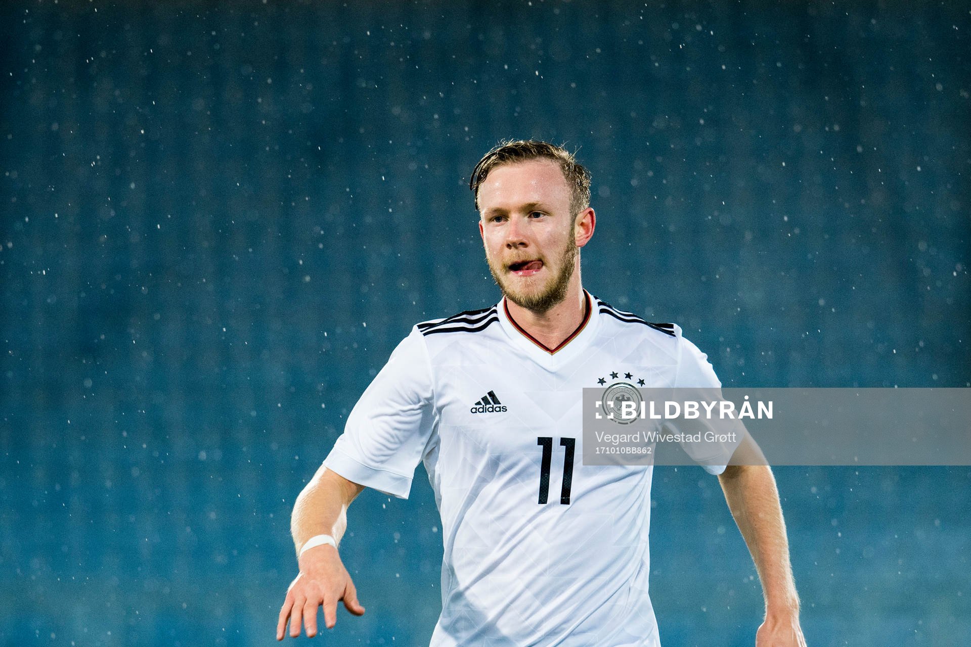 Cedric Teuchert of Germany during the UEFA European Under-21 Qualifier match between Norway and Germany on October 10, 2017 in Drammen.