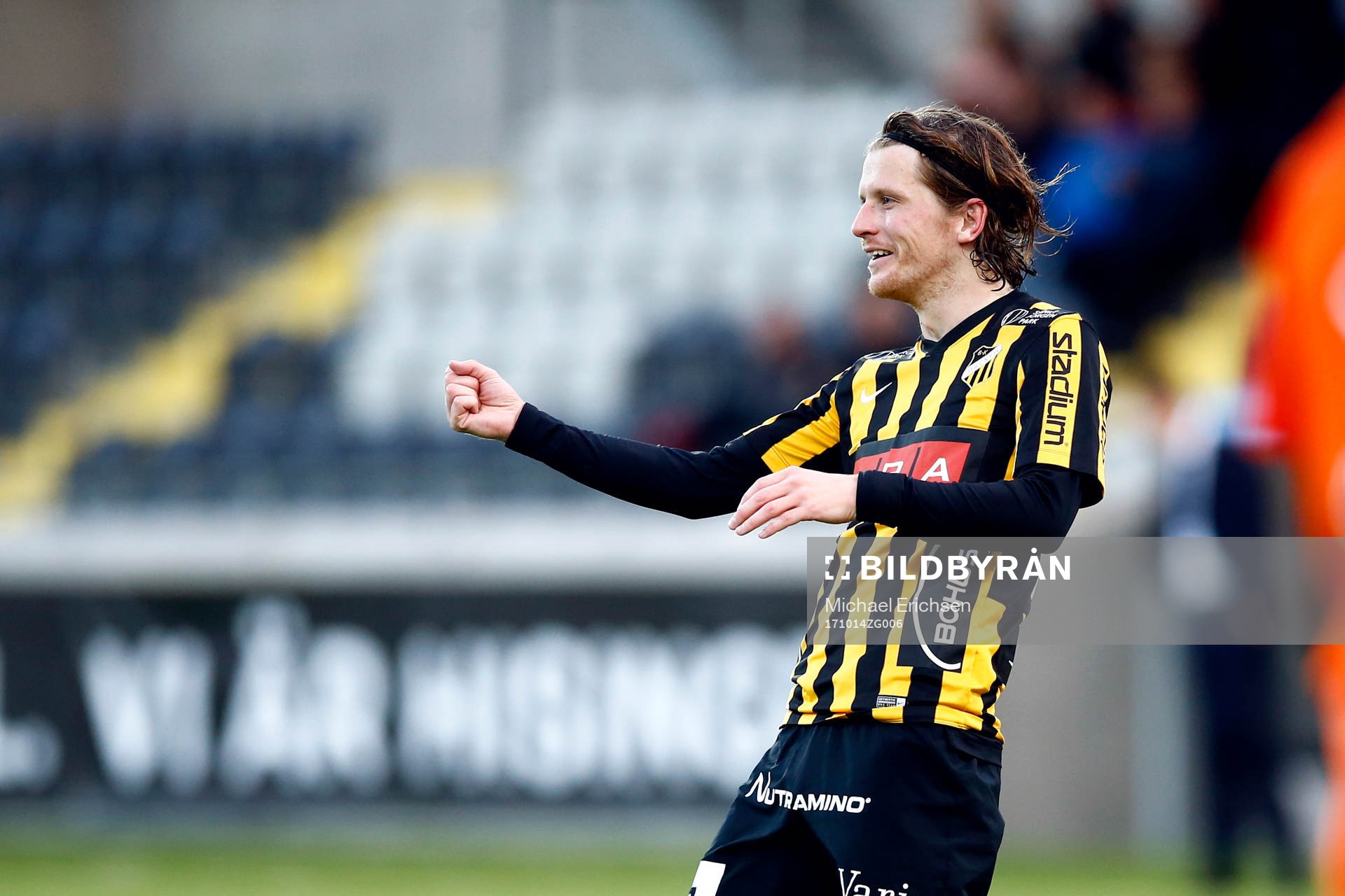 Häckens Erik Friberg jublar efter 2-0 under fotbollsmatchen i allsvenskan mellan Häcken och AFC Eskilstuna den 14 oktober 2017 i Göteborg.