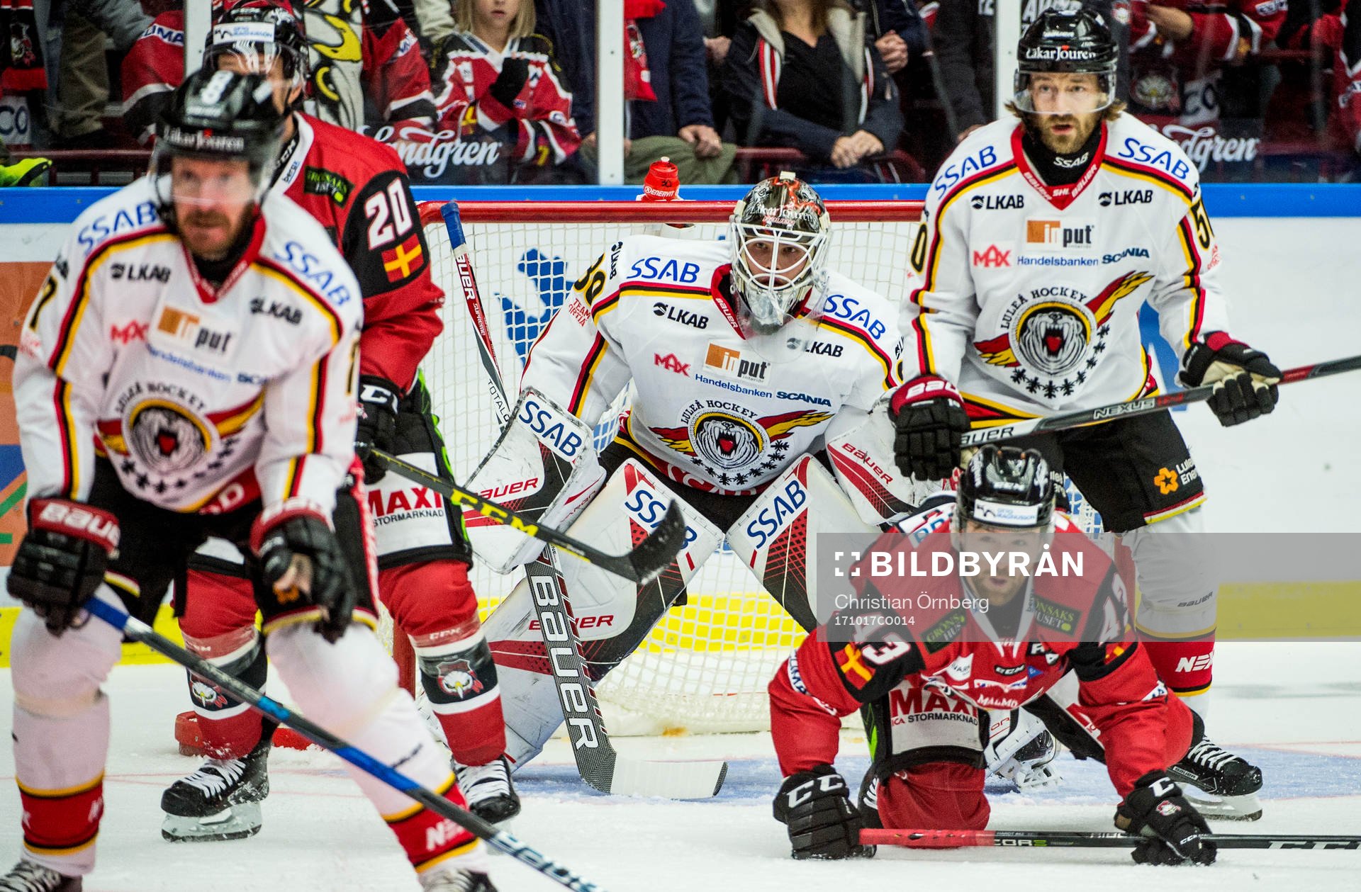 Luleås målvakt Filip Gustavsson, Andreas Falk och Daniel