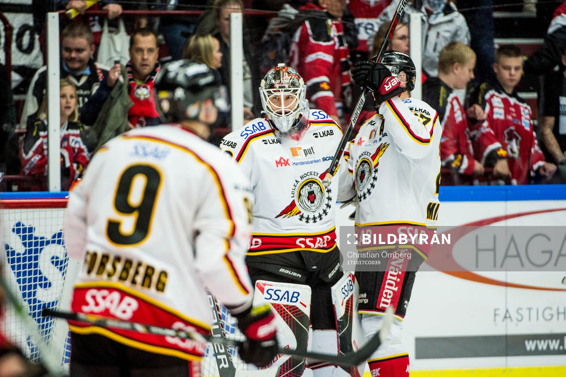Luleås Johan Forsberg, målvakt Filip Gustavsson och