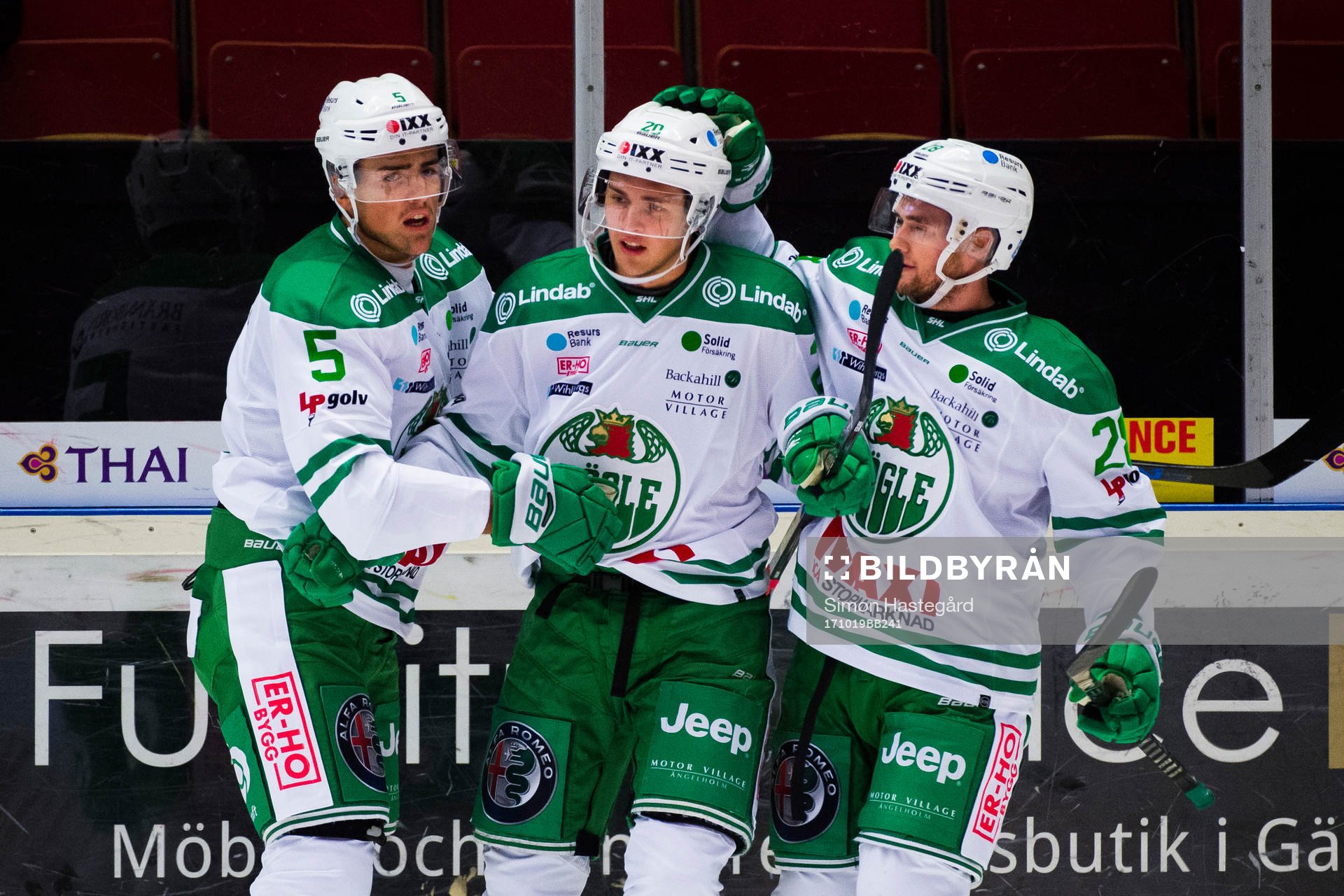 Rögles Alen Bibic, Mathias From och Cade Fairchild jublar