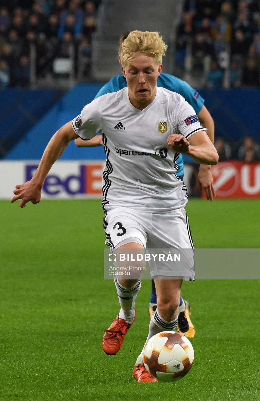 Russia. St. Petersburg. October 19, 2017. Rusenborg player Birger Mehling in the group stage match of the UEFA Europa League between Zenit (Russia, St. Petersburg) and Rosenborg (Norway, Trondheim).