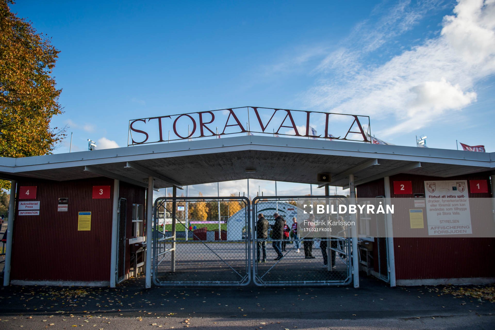 Exteriör vy över Stora Valla innan fotbollsmatchen i