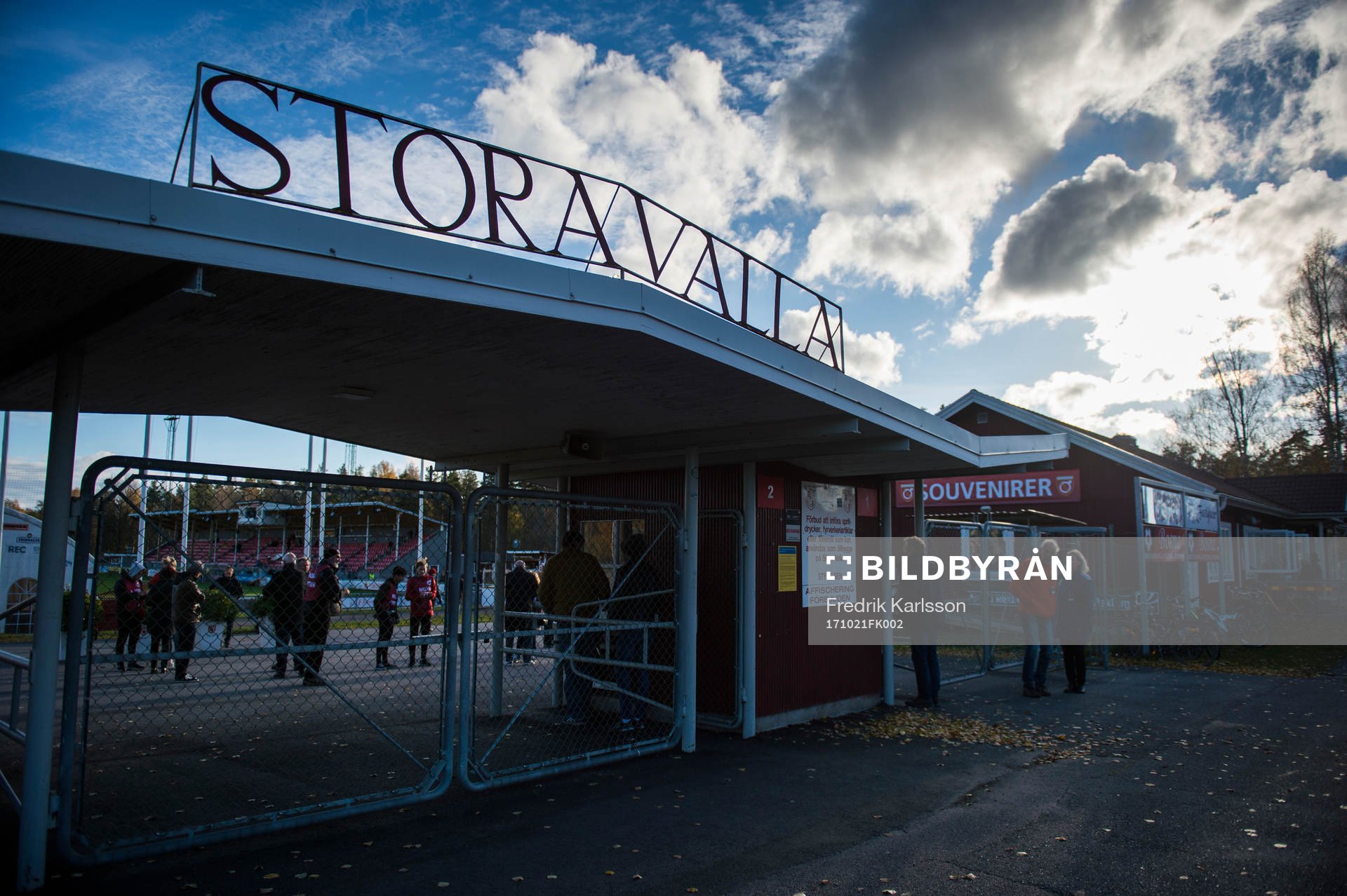 Exteriör vy över Stora Valla innan fotbollsmatchen i