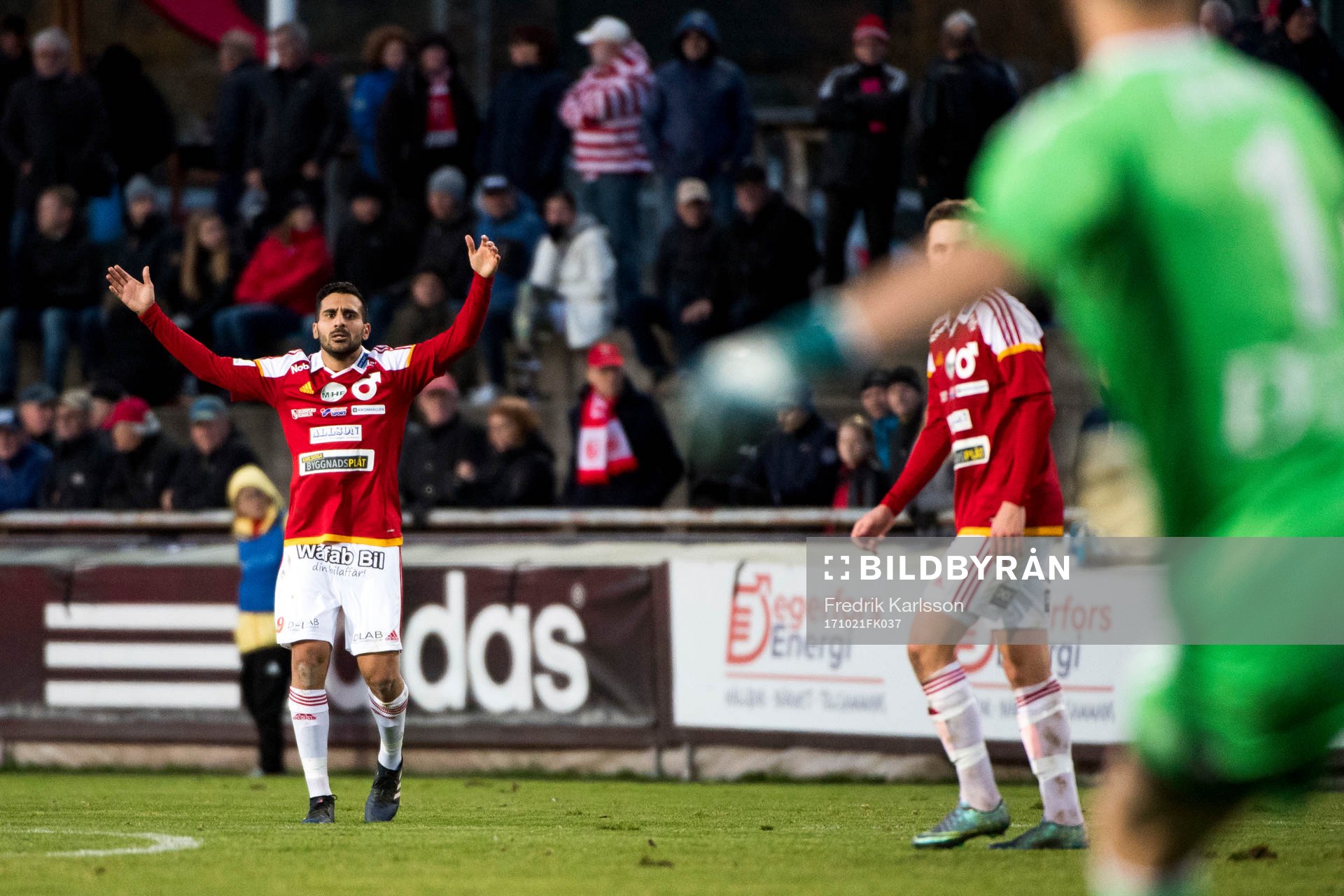 Degerfors Shpetim Hasani under fotbollsmatchen i supperettan mellan Degerfors och Helsingborg den 21 oktober i Degerfors.
