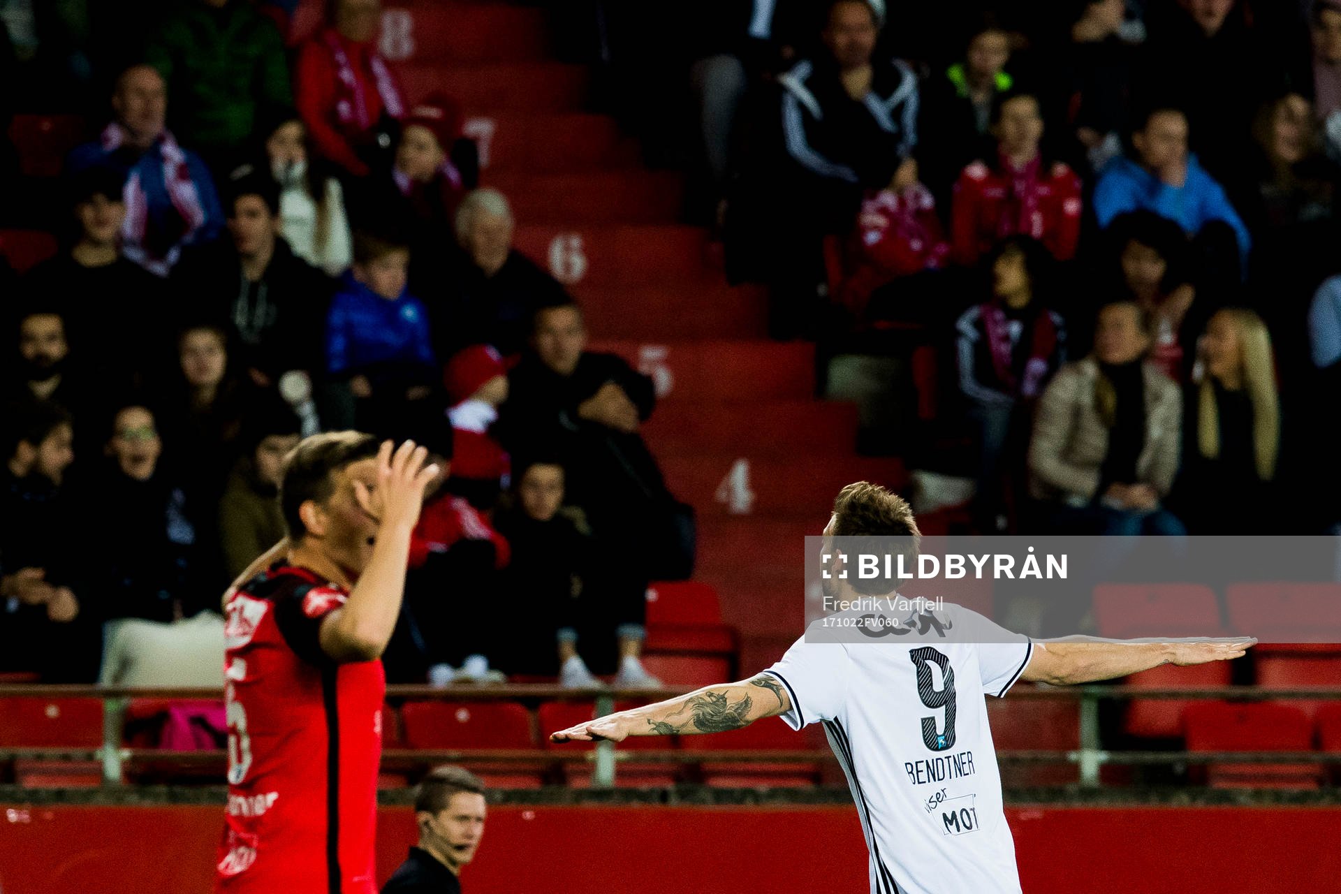 Nicklas Bendtner celebrates after scoring 2-0 during the Eliteserien match between Brann and Rosenborg on October 22, 2017 in Bergen.