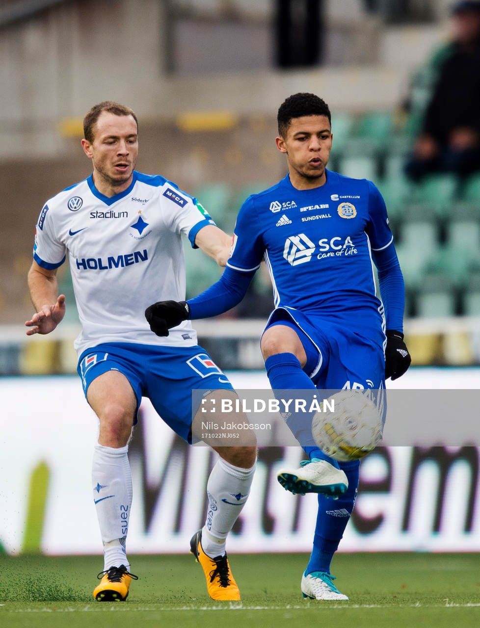 Norrköpings Jon Gudni Fjoluson och Sundsvalls Romain Gall
